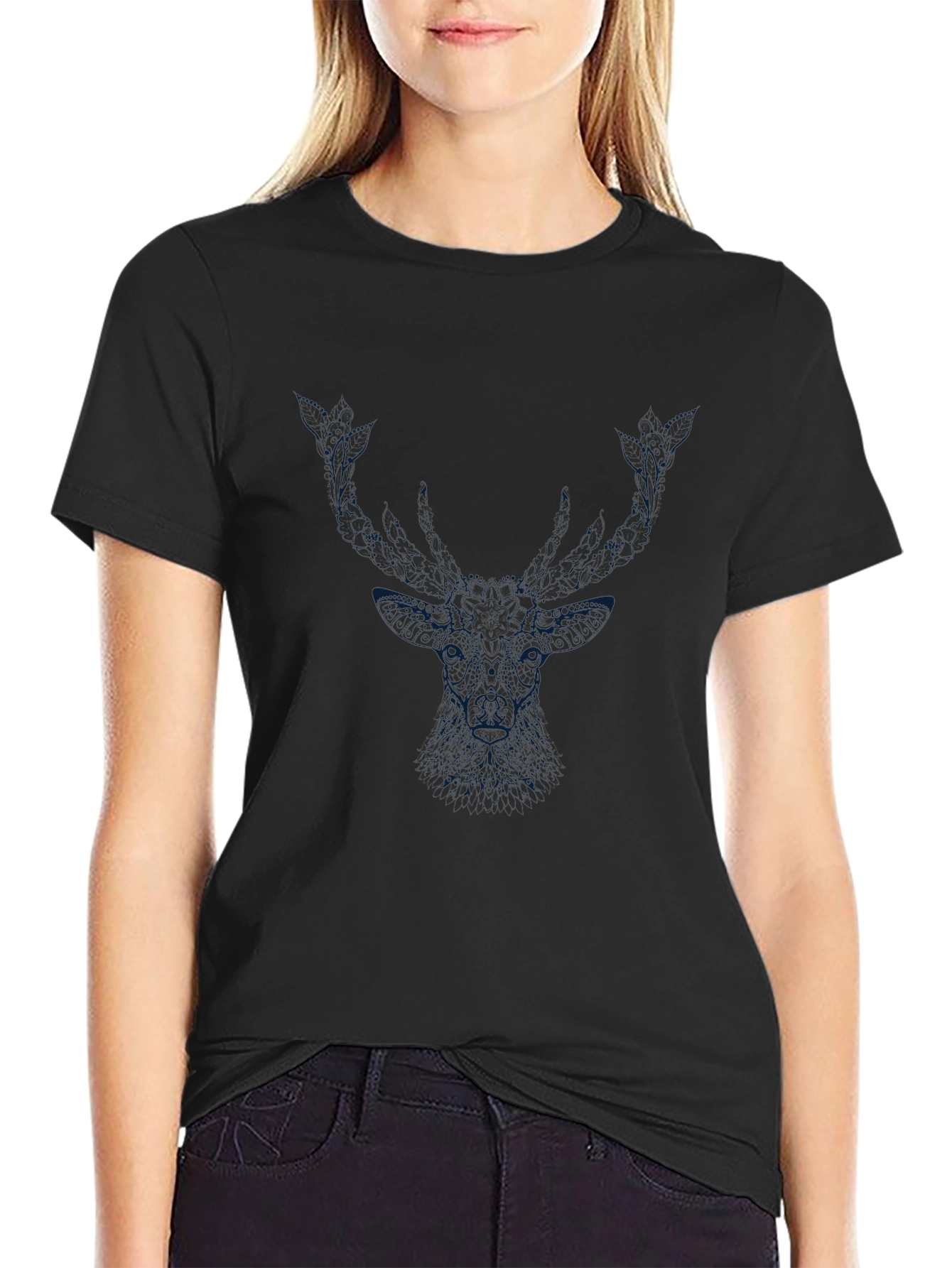Black Deer Graphic T-Shirt - Modern Style