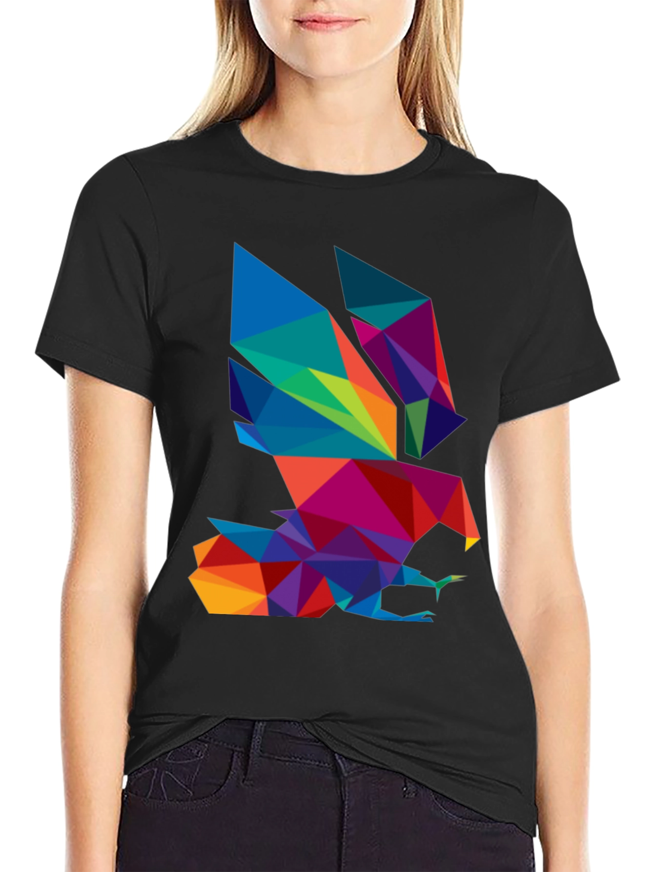 Geometric Eagle Graphic Black T-Shirt