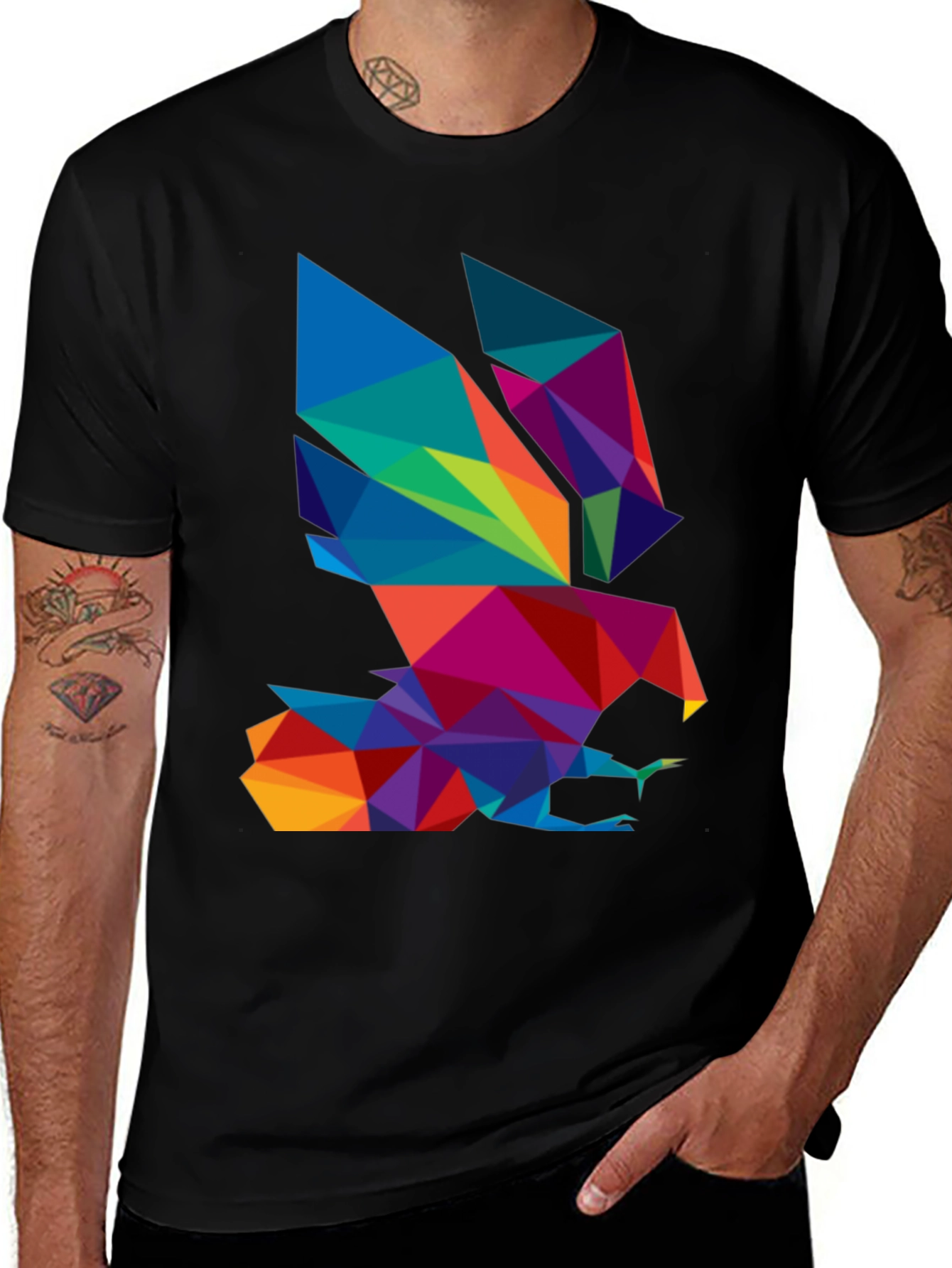 Geometric Eagle Graphic Black T-Shirt