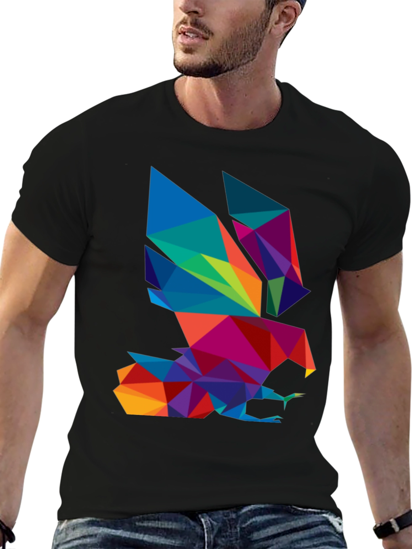 Geometric Eagle Graphic Black T-Shirt