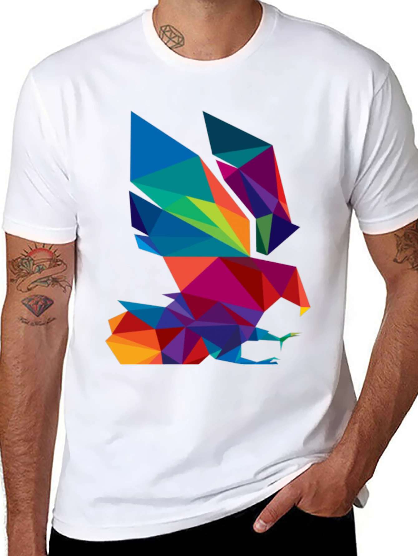 Geometric Eagle Graphic Black T-Shirt