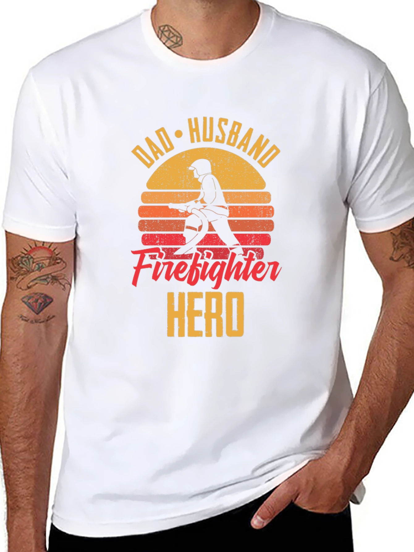 Dad Husband Firefighter Hero Black T-Shirt