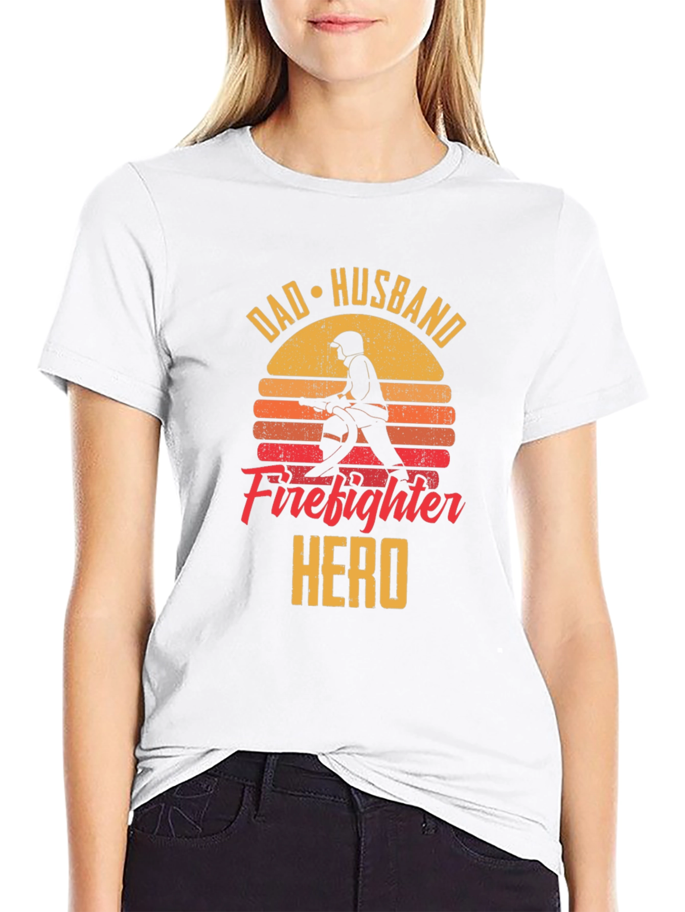 Dad Husband Firefighter Hero Black T-Shirt