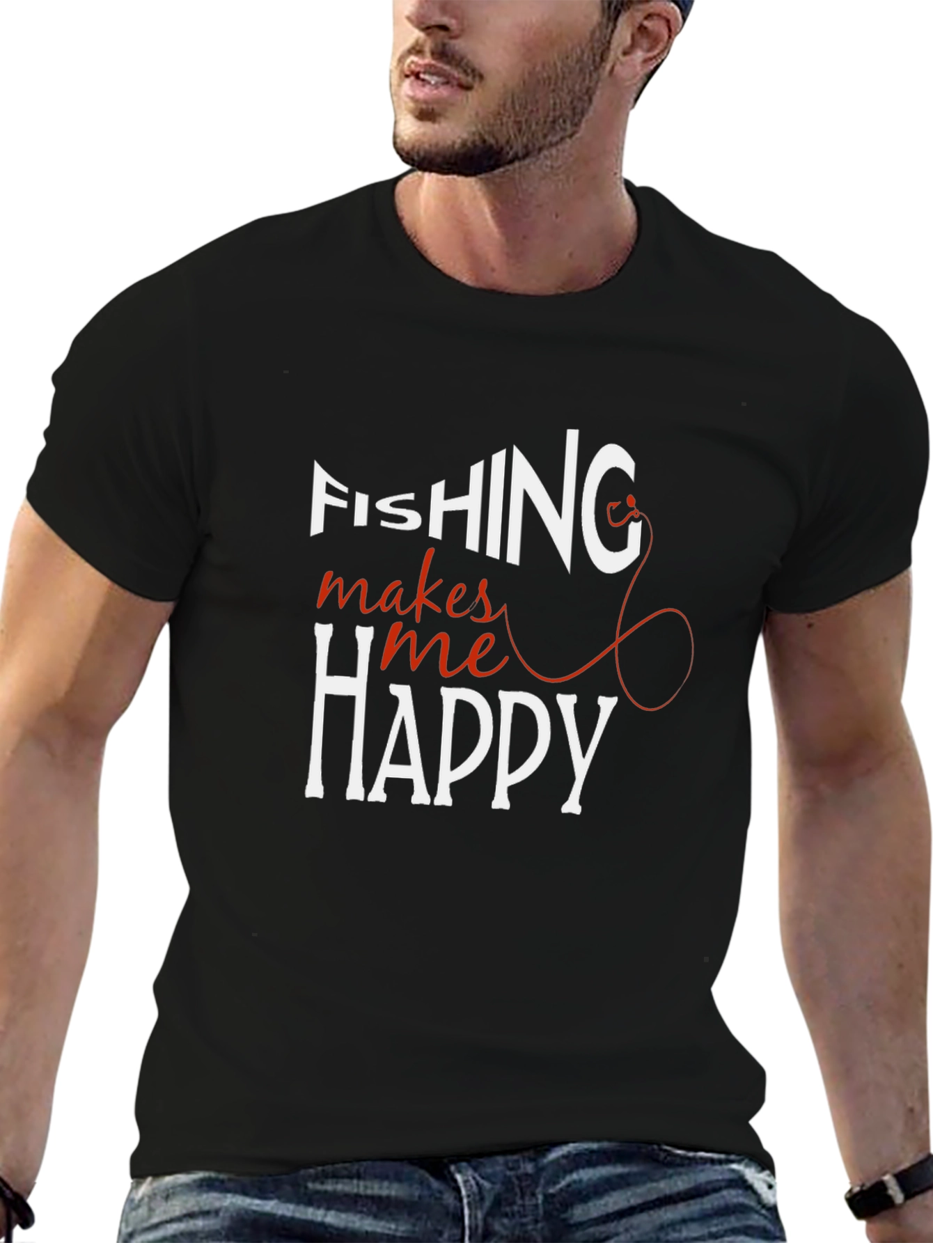 Fishing Makes Me Happy T-Shirt - Black