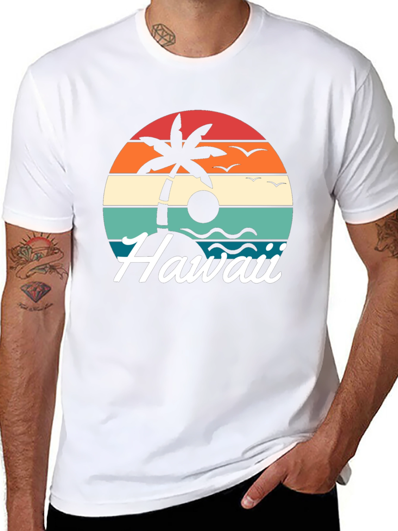 Retro Hawaii Palm Tree T-Shirt - Sunset Design