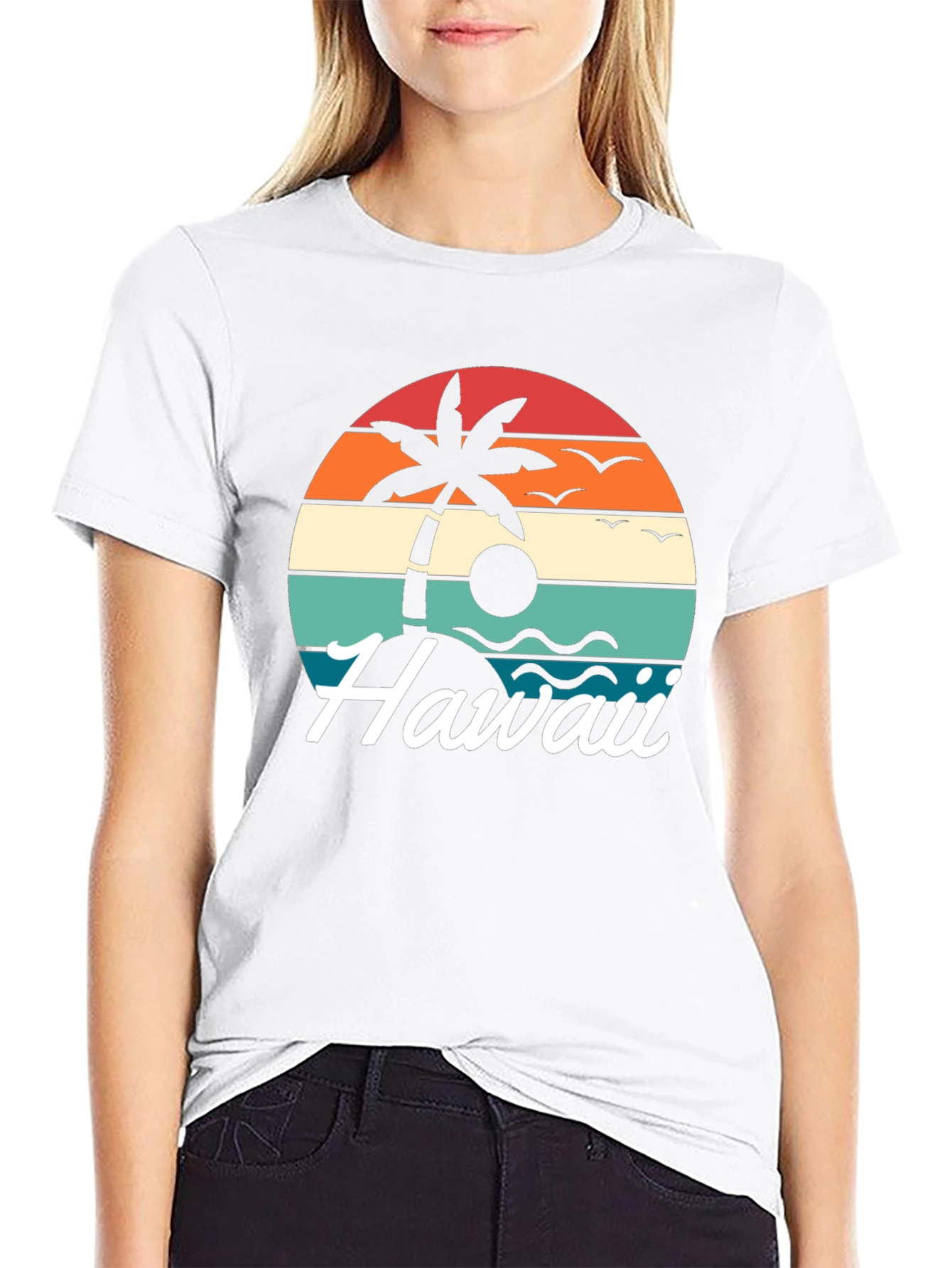 Retro Hawaii Palm Tree T-Shirt - Sunset Design
