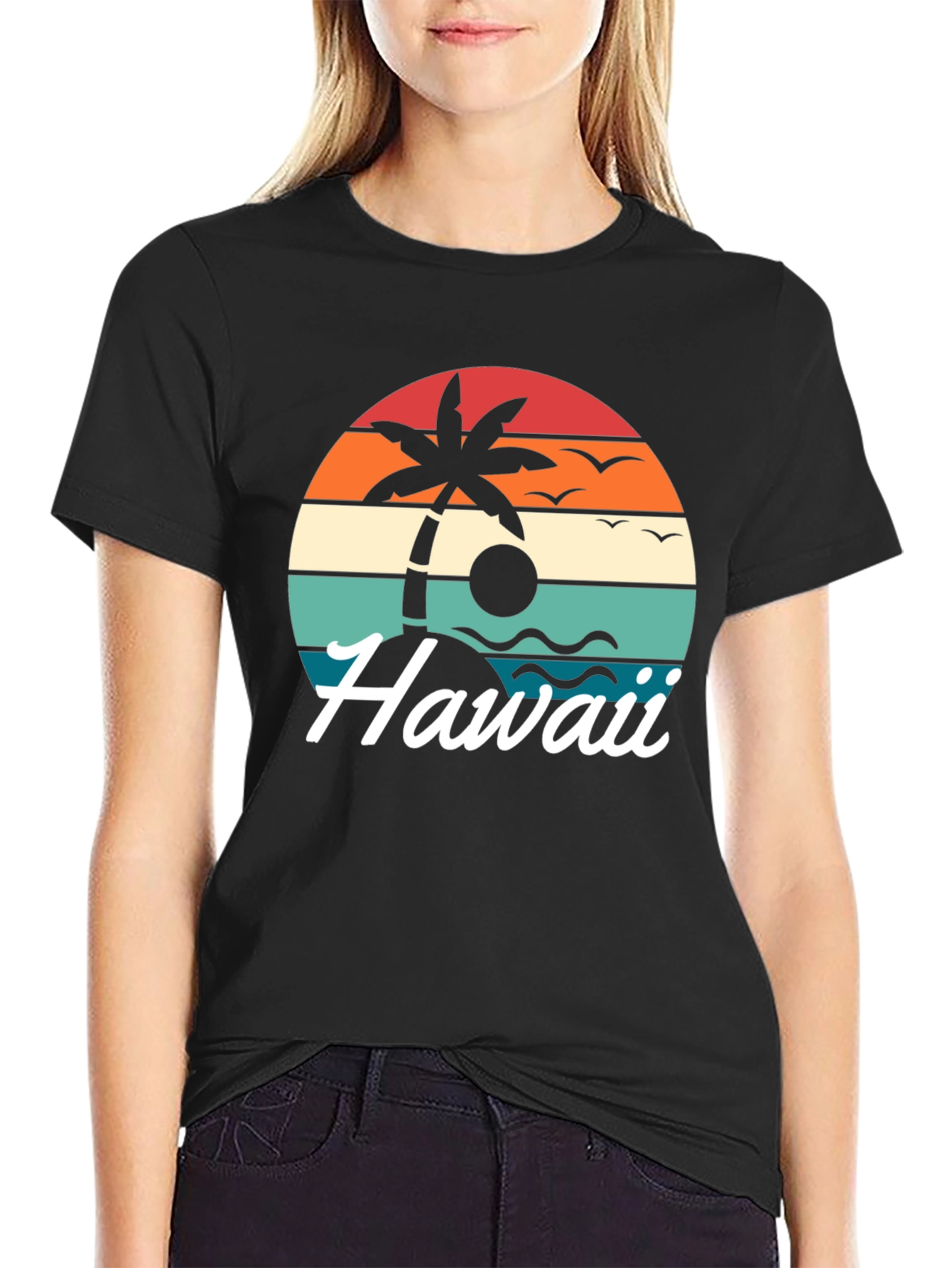 Retro Hawaii Palm Tree T-Shirt - Sunset Design