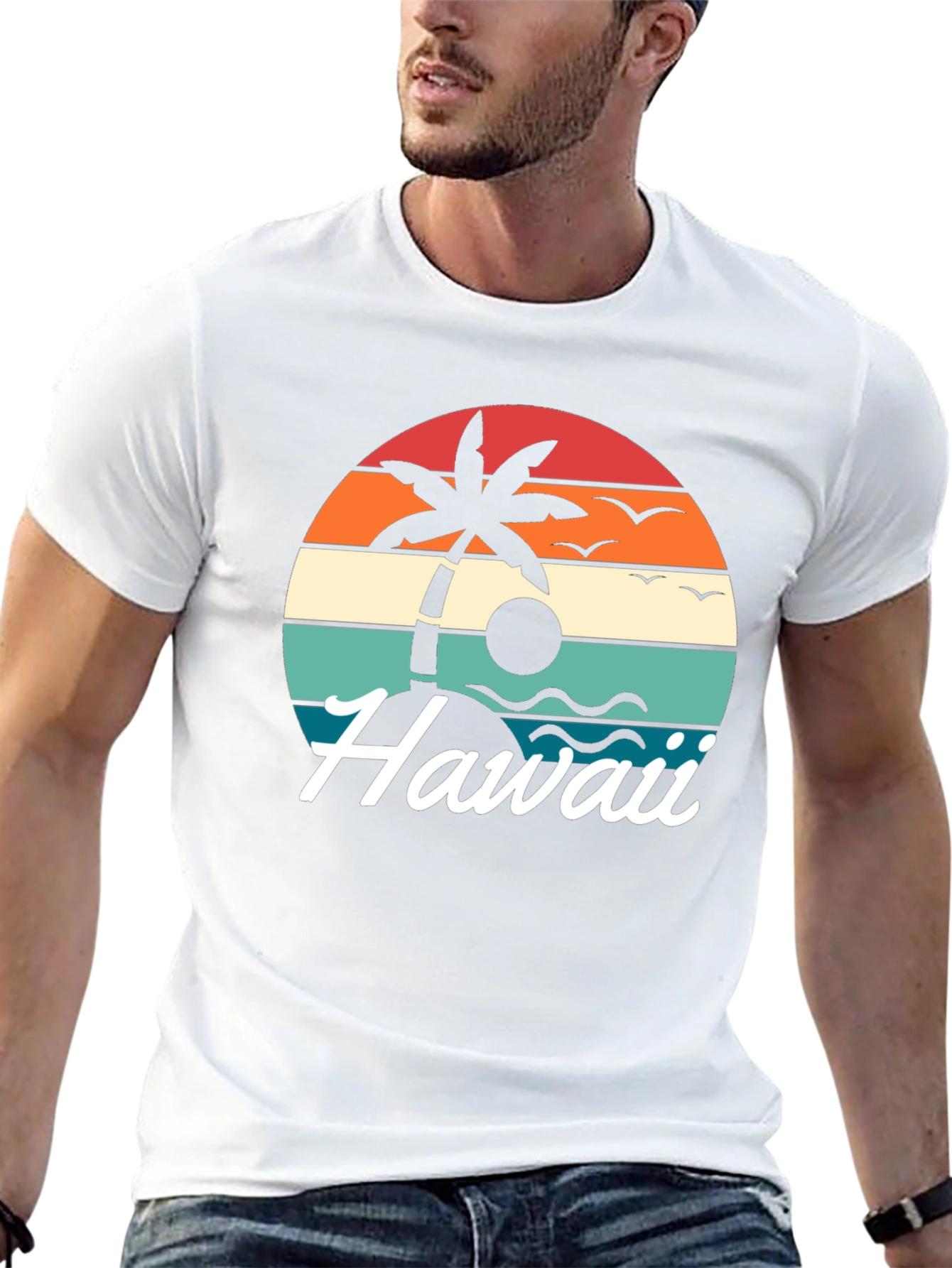 Retro Hawaii Palm Tree T-Shirt - Sunset Design