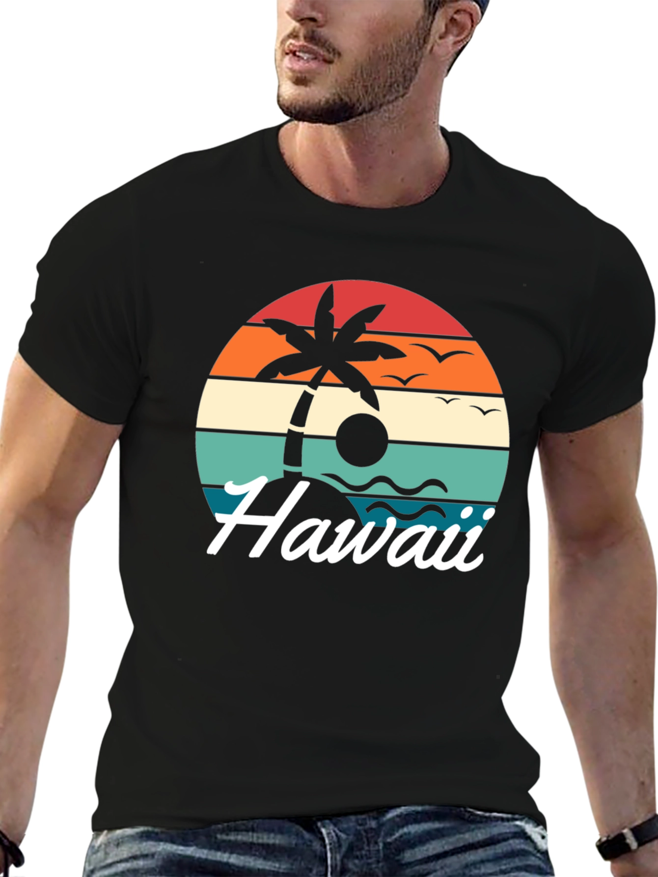 Retro Hawaii Palm Tree T-Shirt - Sunset Design