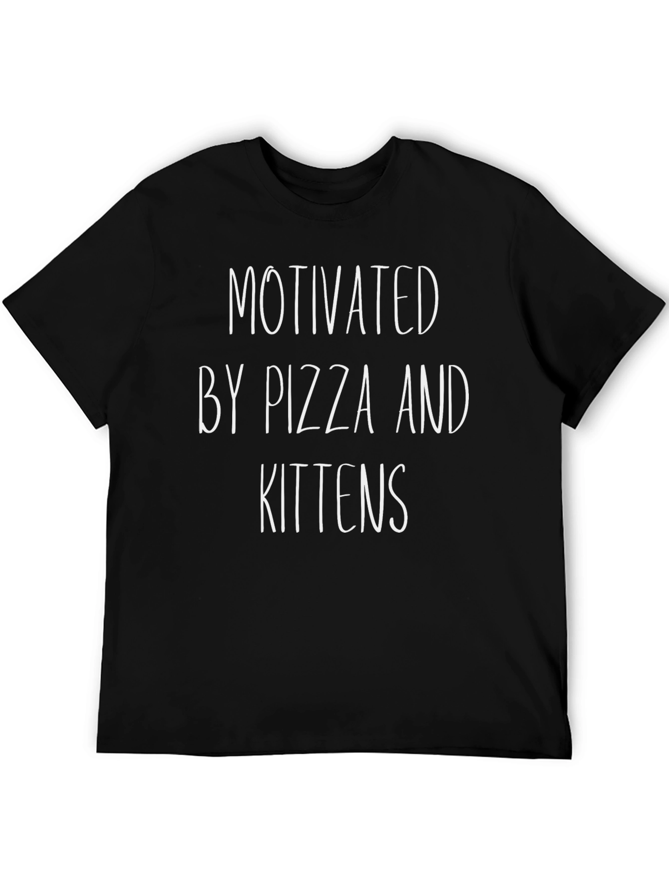Motivated by Pizza and Kittens Black T-Shirt