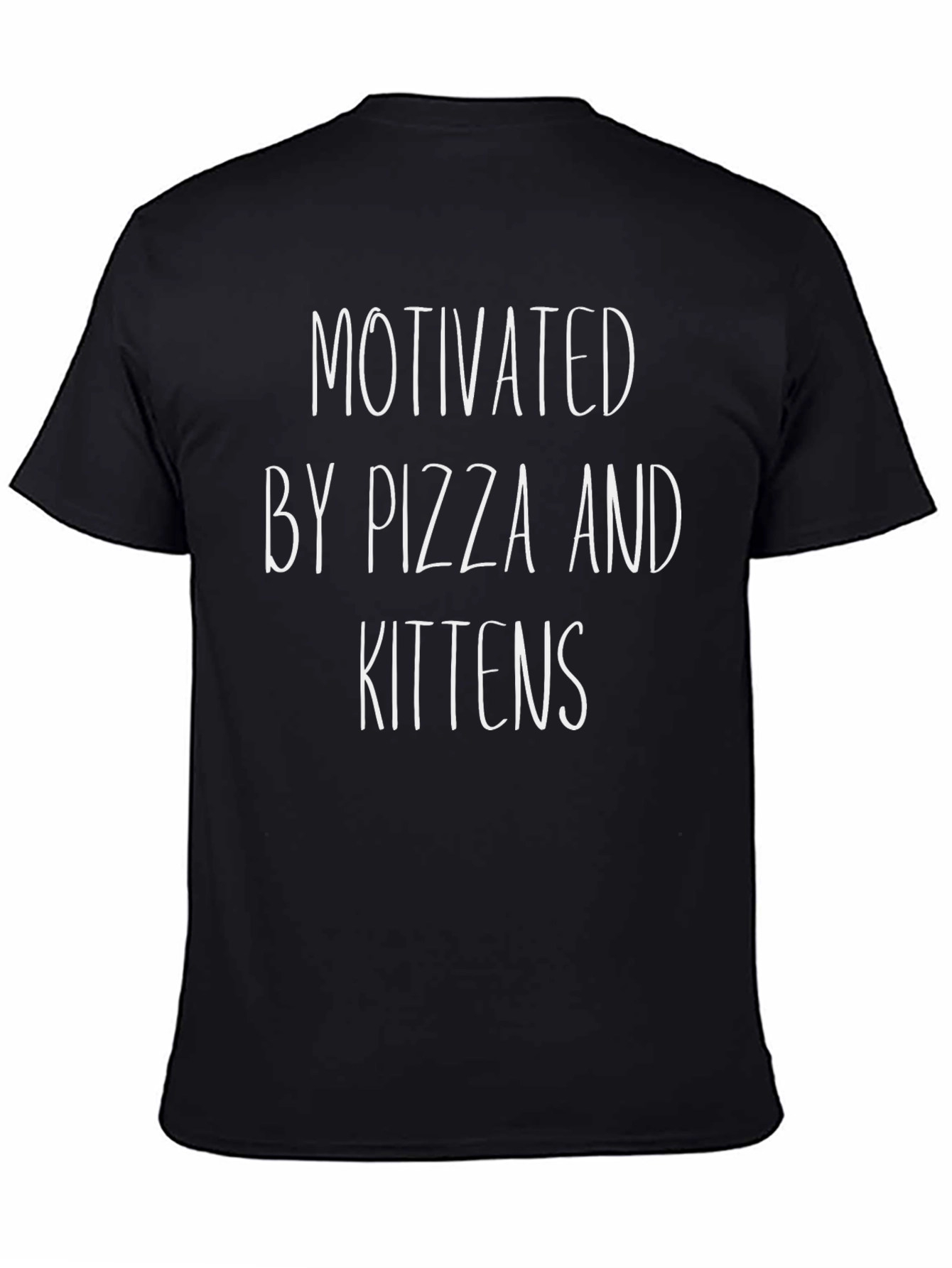 Motivated by Pizza and Kittens Black T-Shirt