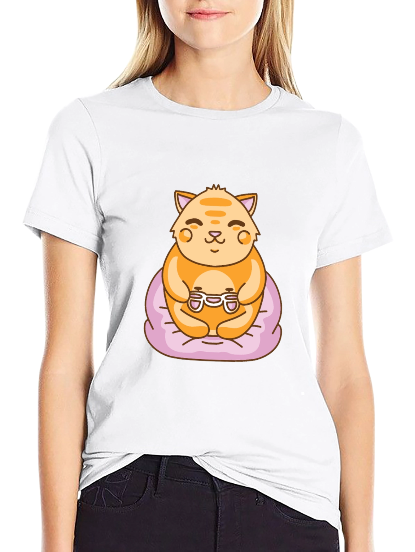 Gamer Cat Graphic Tee - Cute Cartoon T-Shirt
