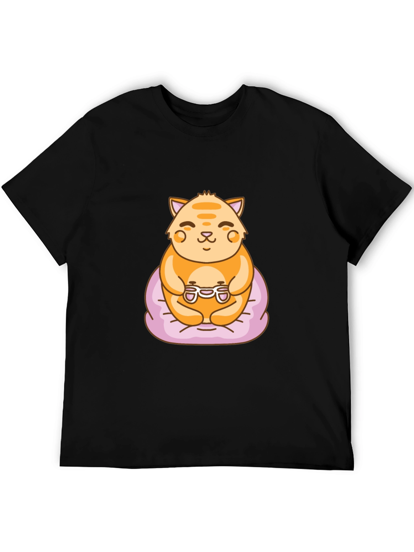 Gamer Cat Graphic Tee - Cute Cartoon T-Shirt