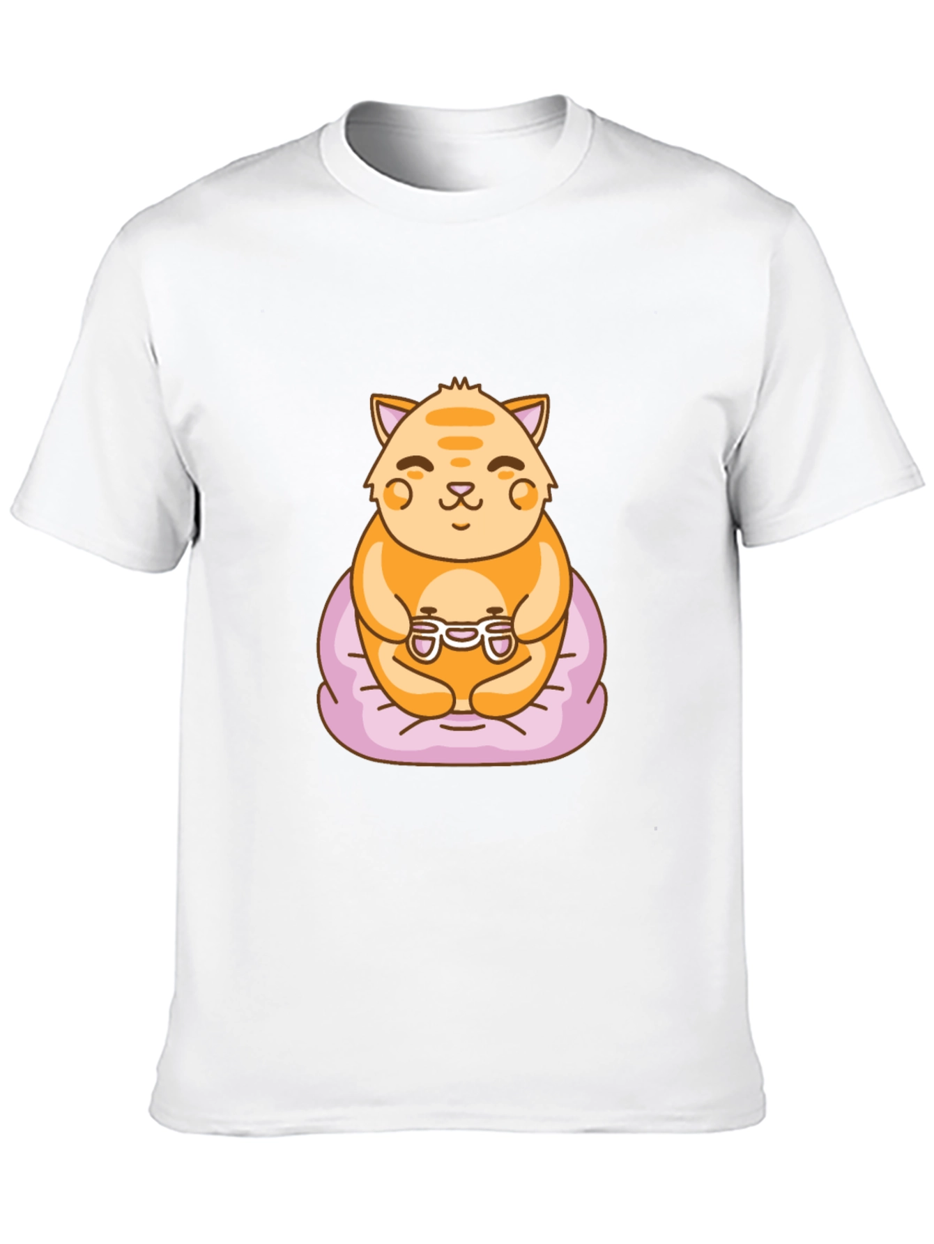 Gamer Cat Graphic Tee - Cute Cartoon T-Shirt