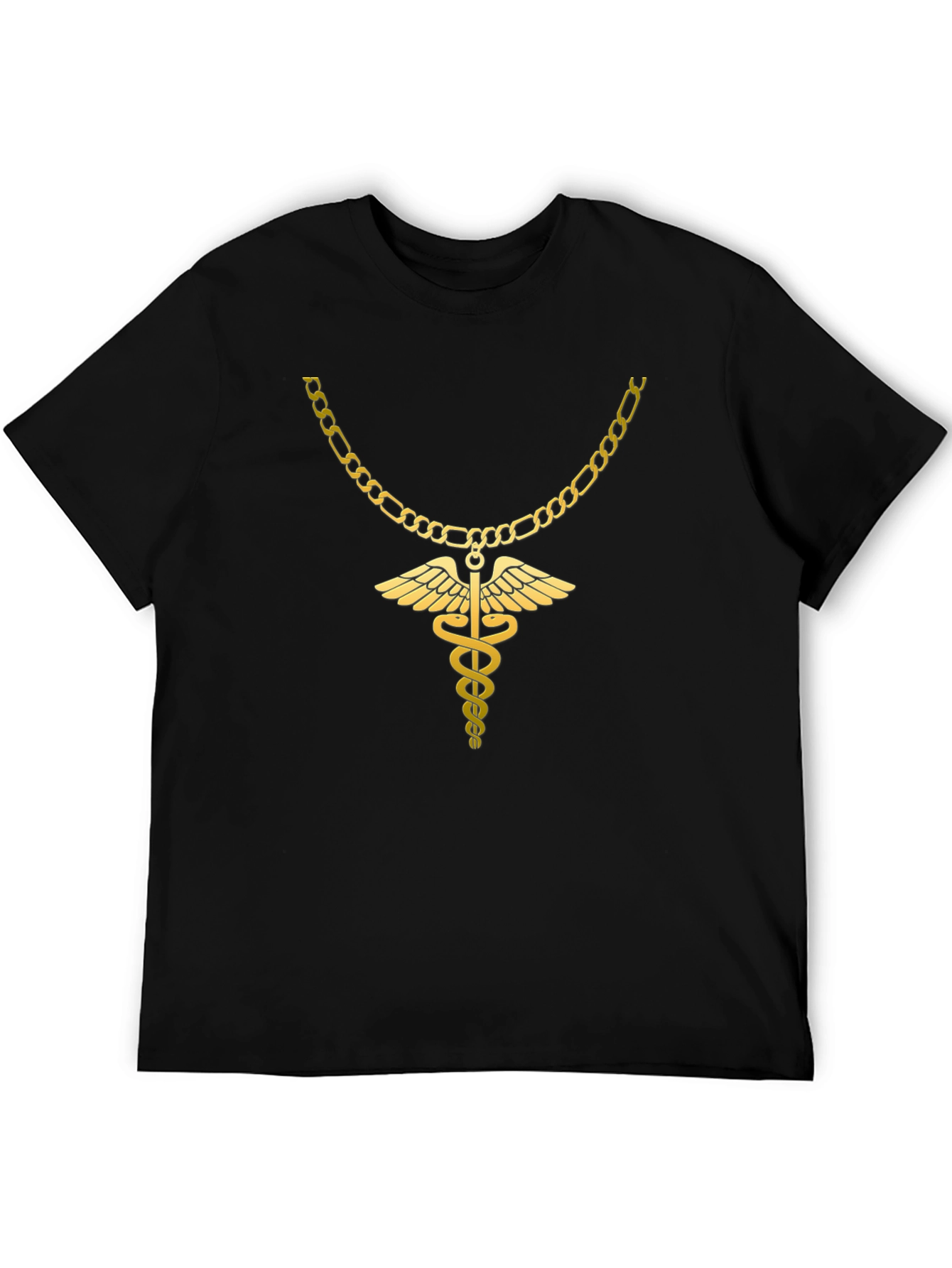 Caduceus Gold Chain Black T-Shirt