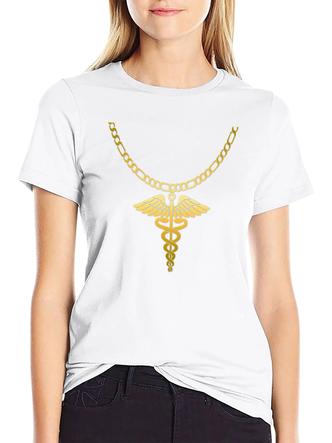 Caduceus Gold Chain Black T-Shirt