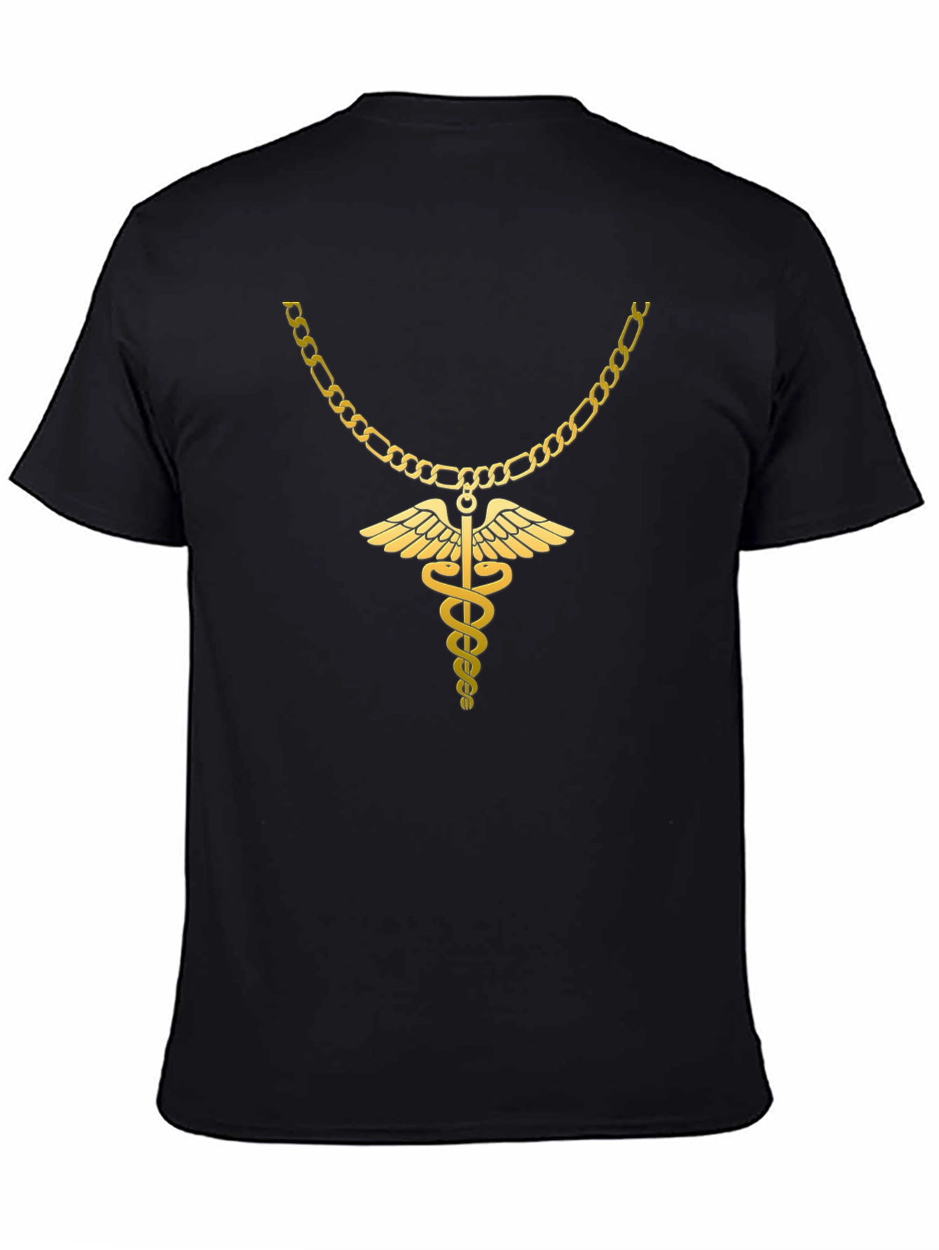 Caduceus Gold Chain Black T-Shirt