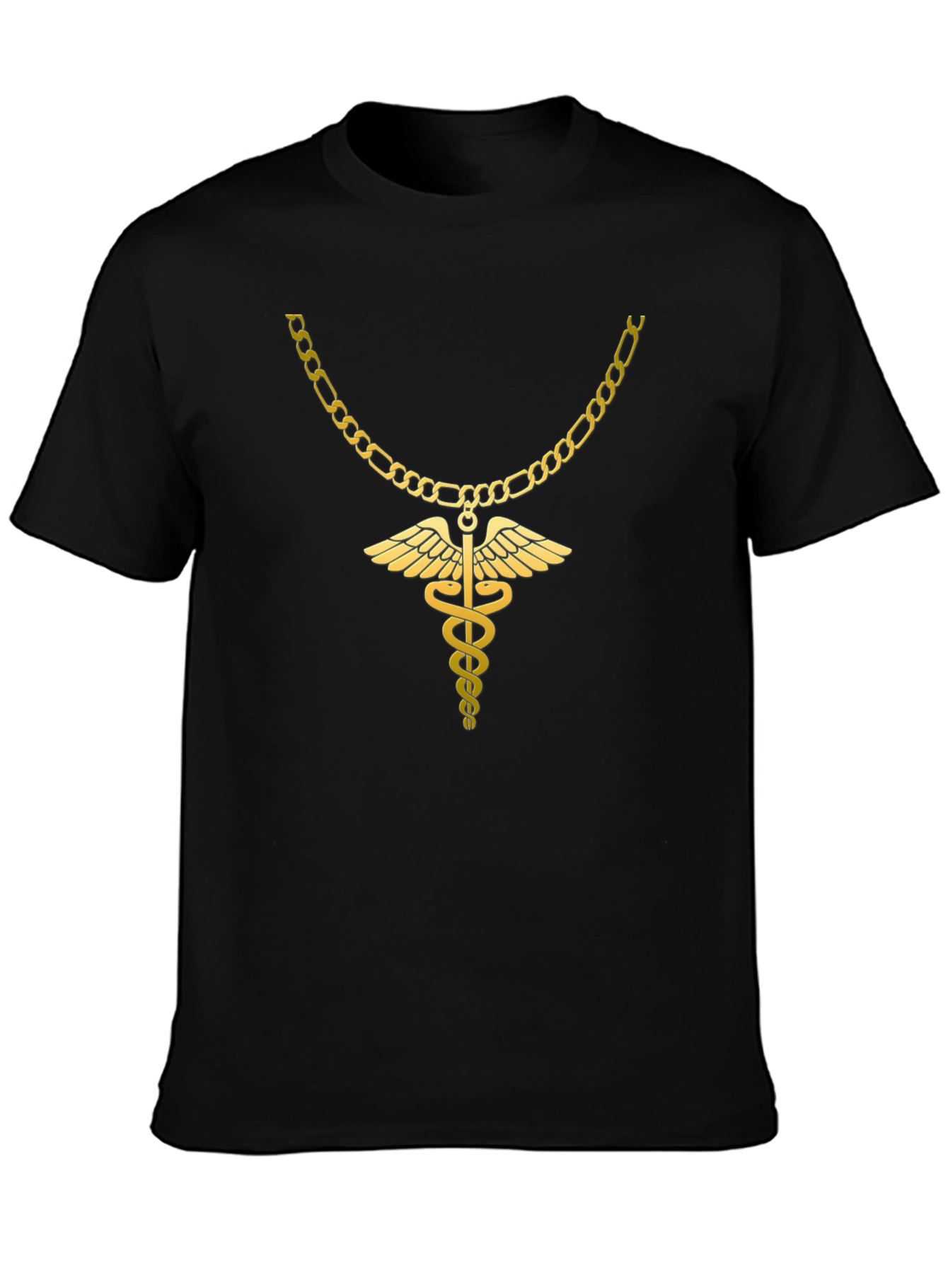 Caduceus Gold Chain Black T-Shirt