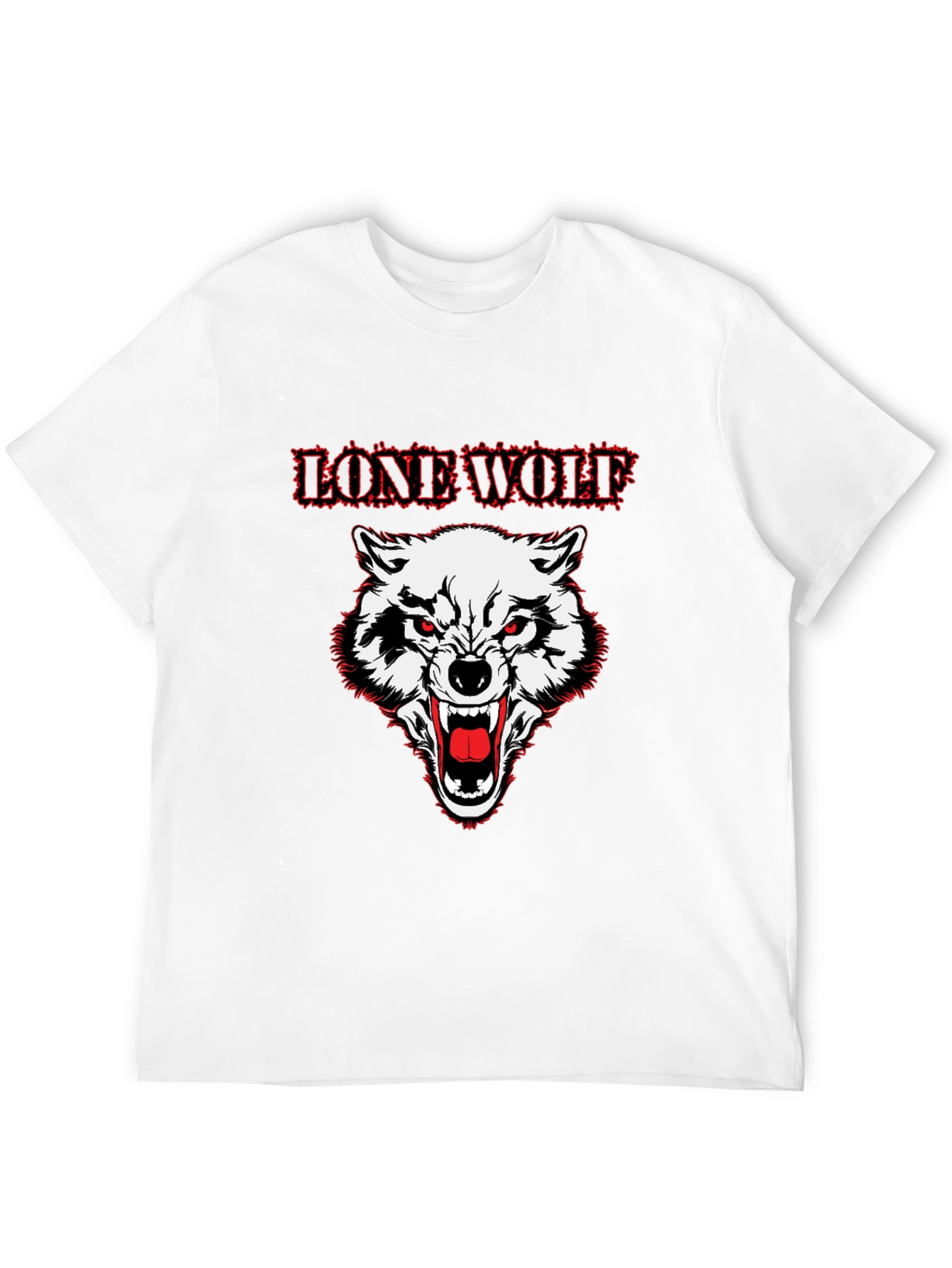 Lone Wolf Graphic Print Crew Neck T-Shirt - Black