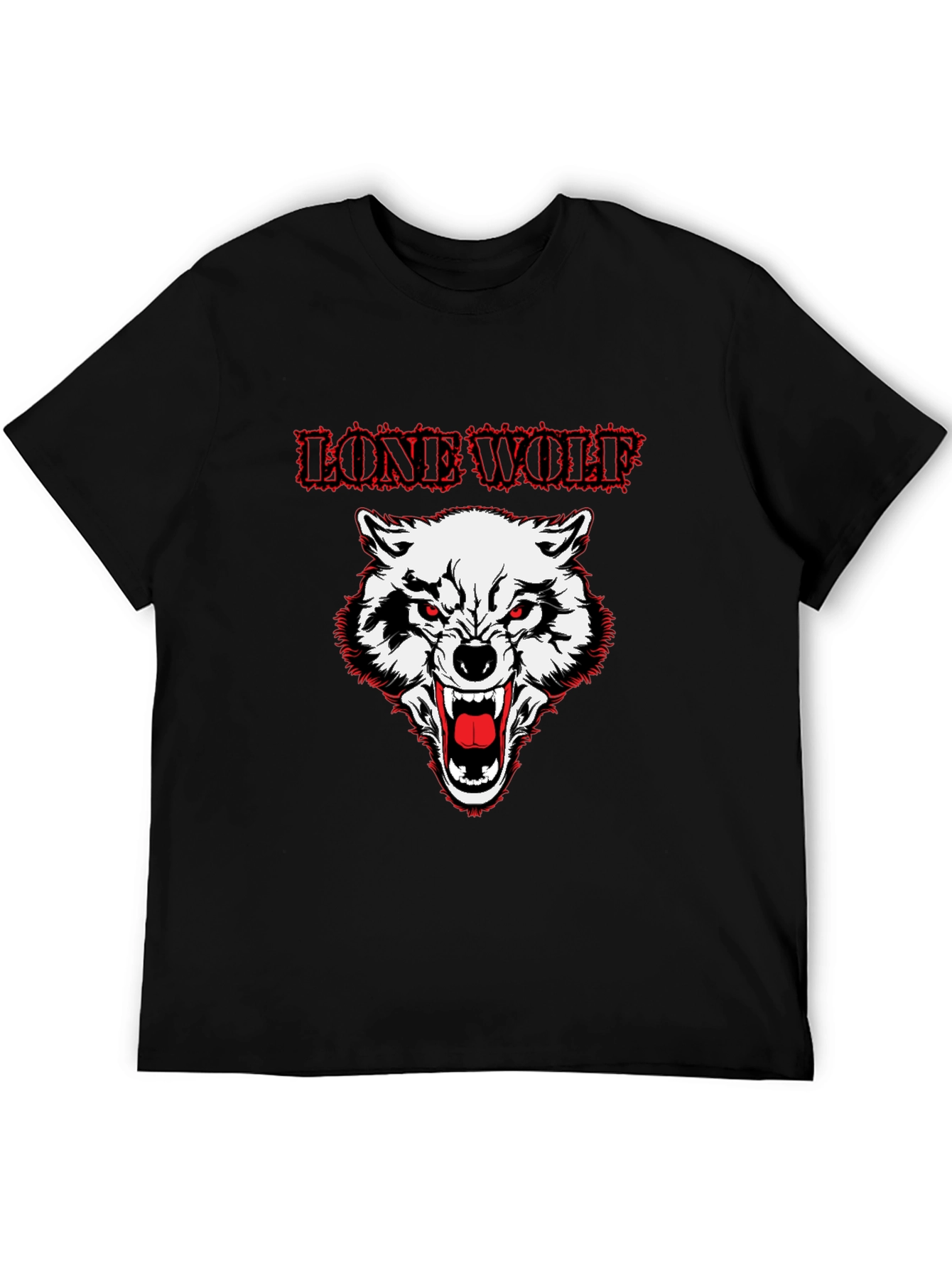 Lone Wolf Graphic Print Crew Neck T-Shirt - Black