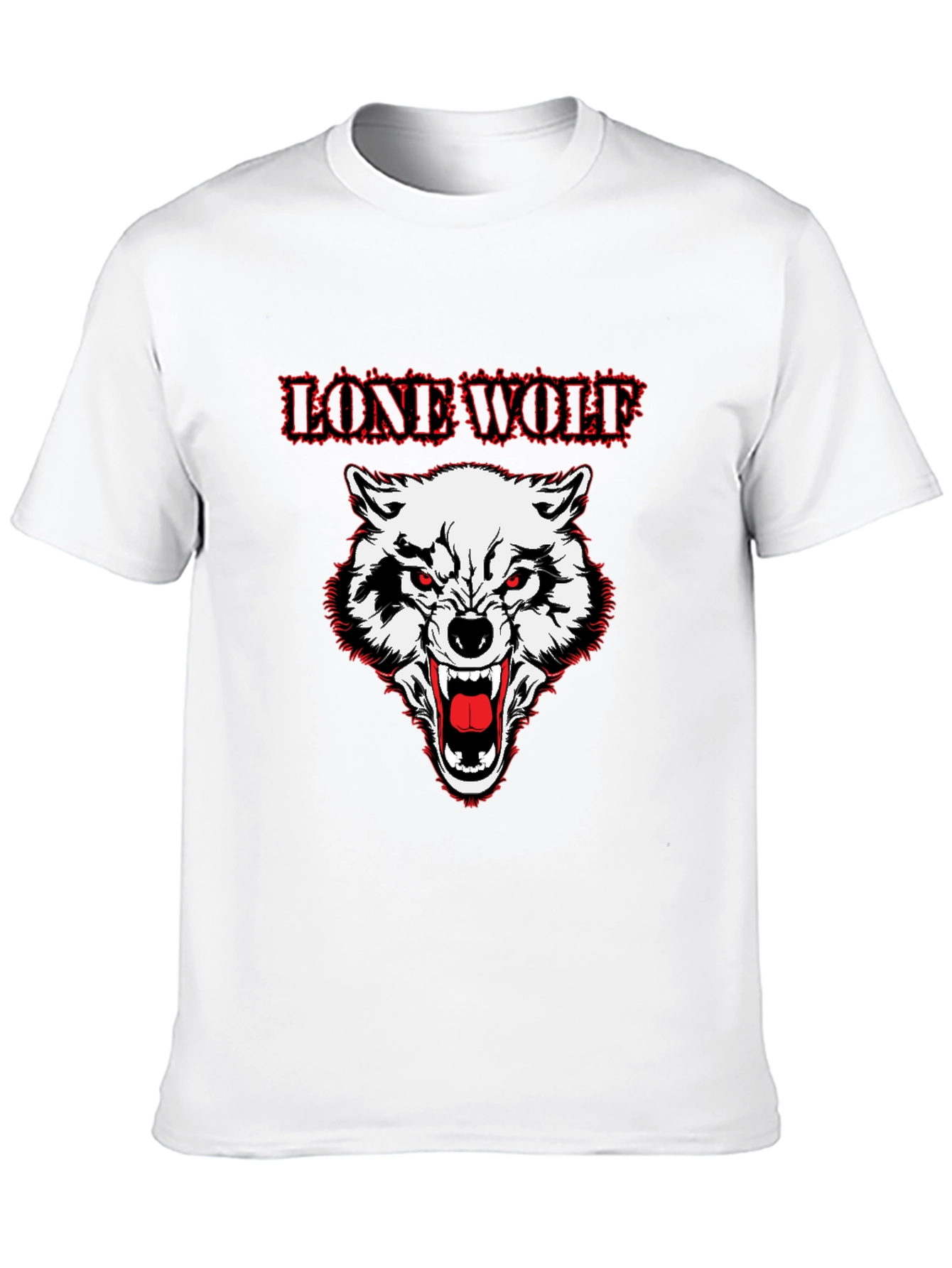 Lone Wolf Graphic Print Crew Neck T-Shirt - Black