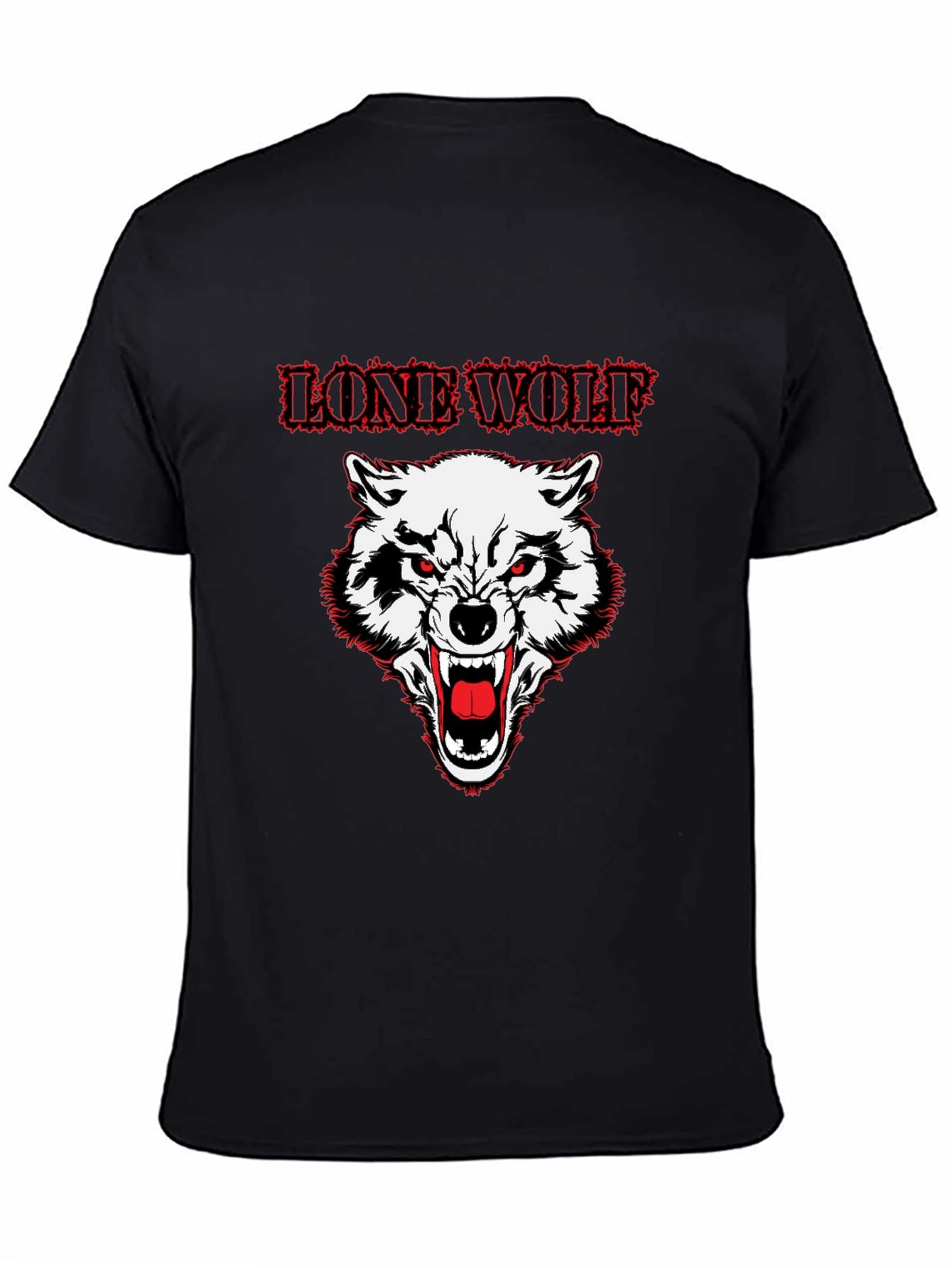 Lone Wolf Graphic Print Crew Neck T-Shirt - Black