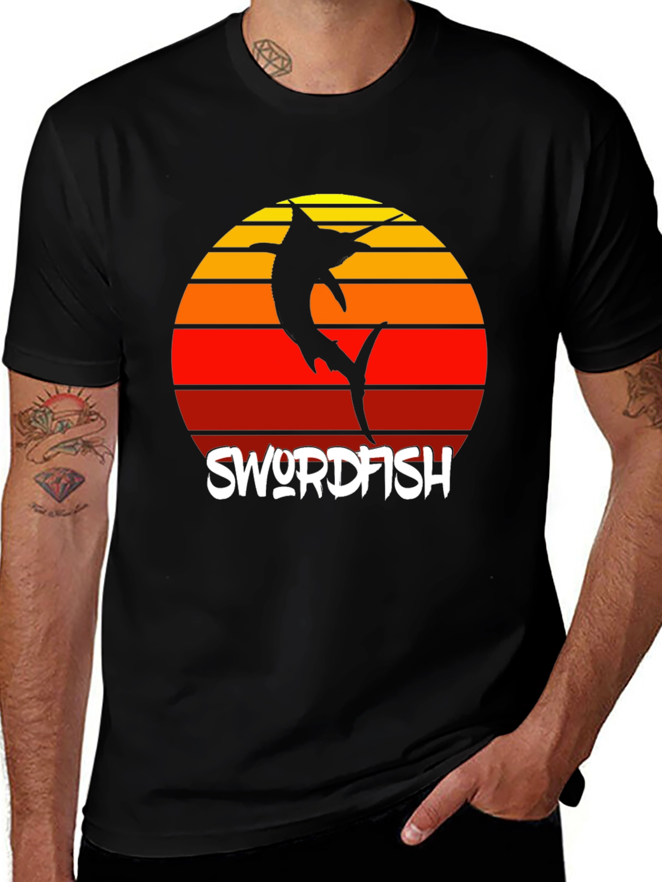 Swordfish Sunset T-Shirt - Retro Style Fishing Tee