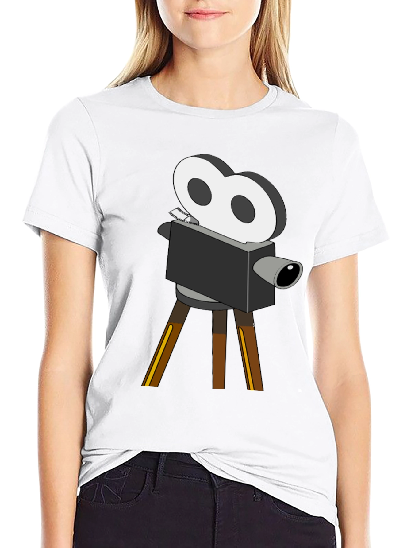 Retro Movie Camera Graphic Tee - Black