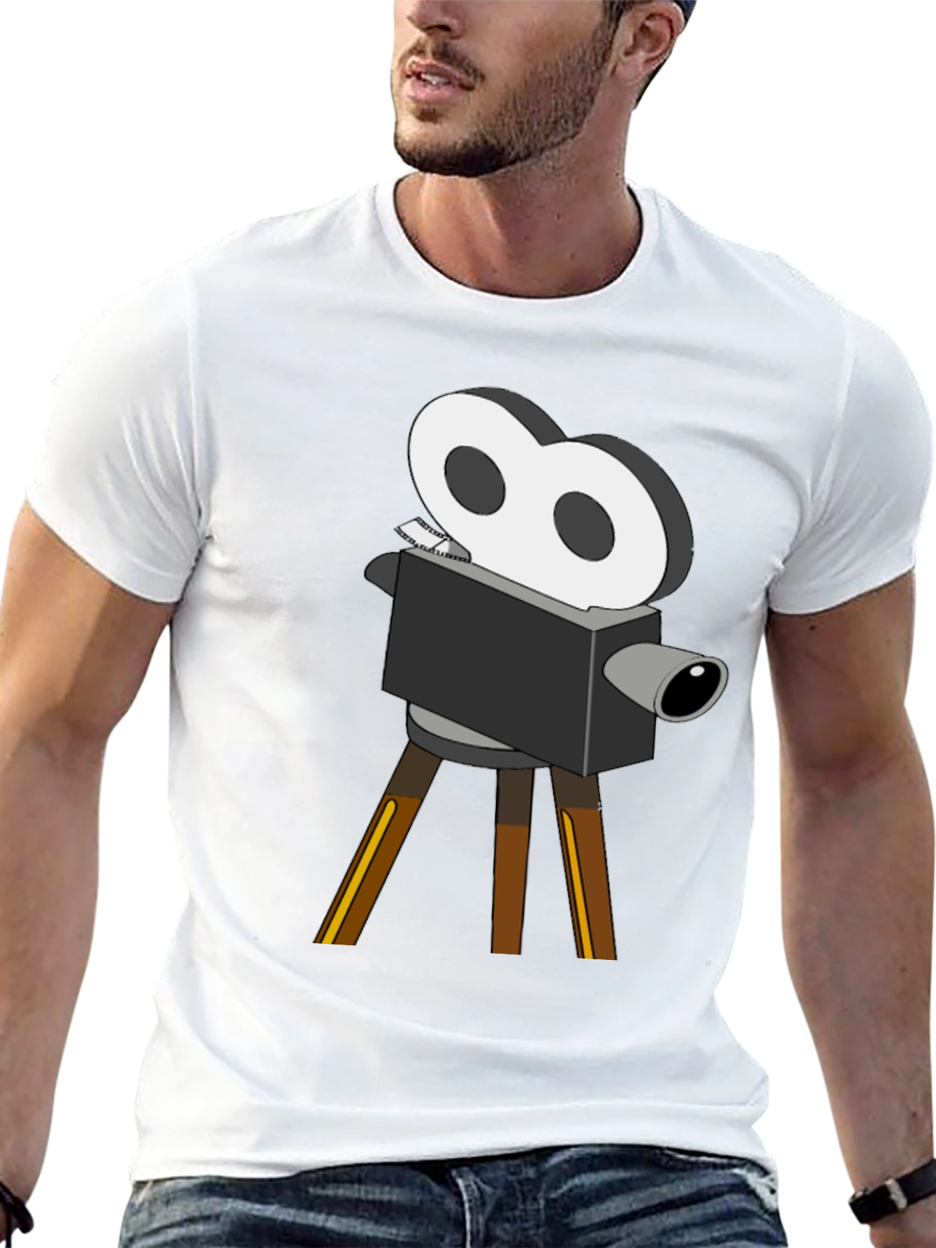 Retro Movie Camera Graphic Tee - Black