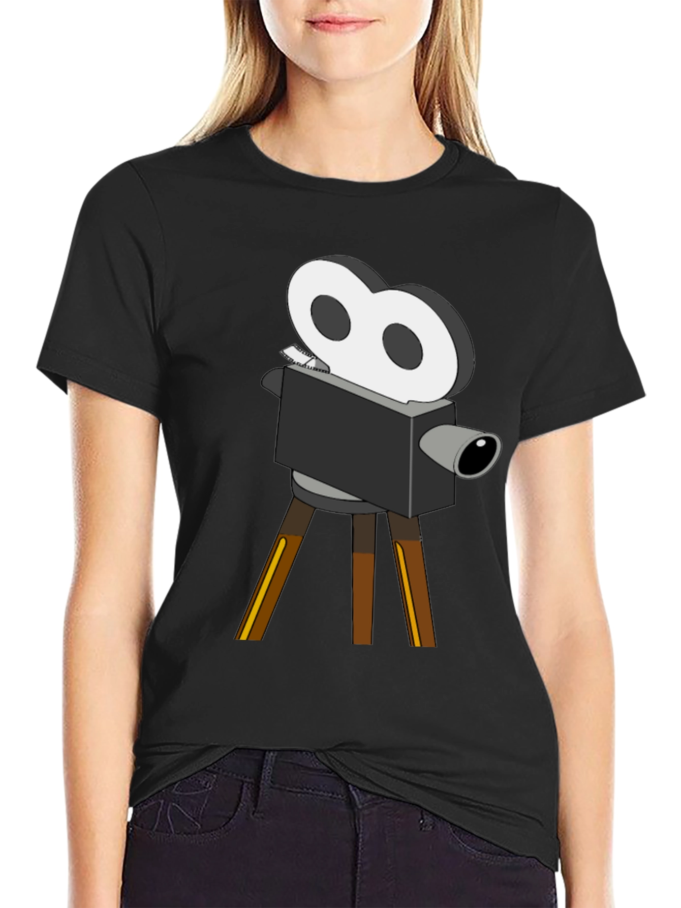 Retro Movie Camera Graphic Tee - Black