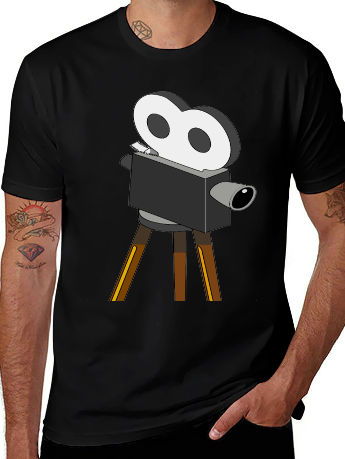 Retro Movie Camera Graphic Tee - Black