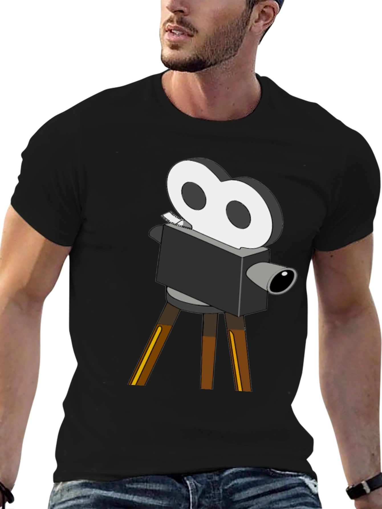 Retro Movie Camera Graphic Tee - Black