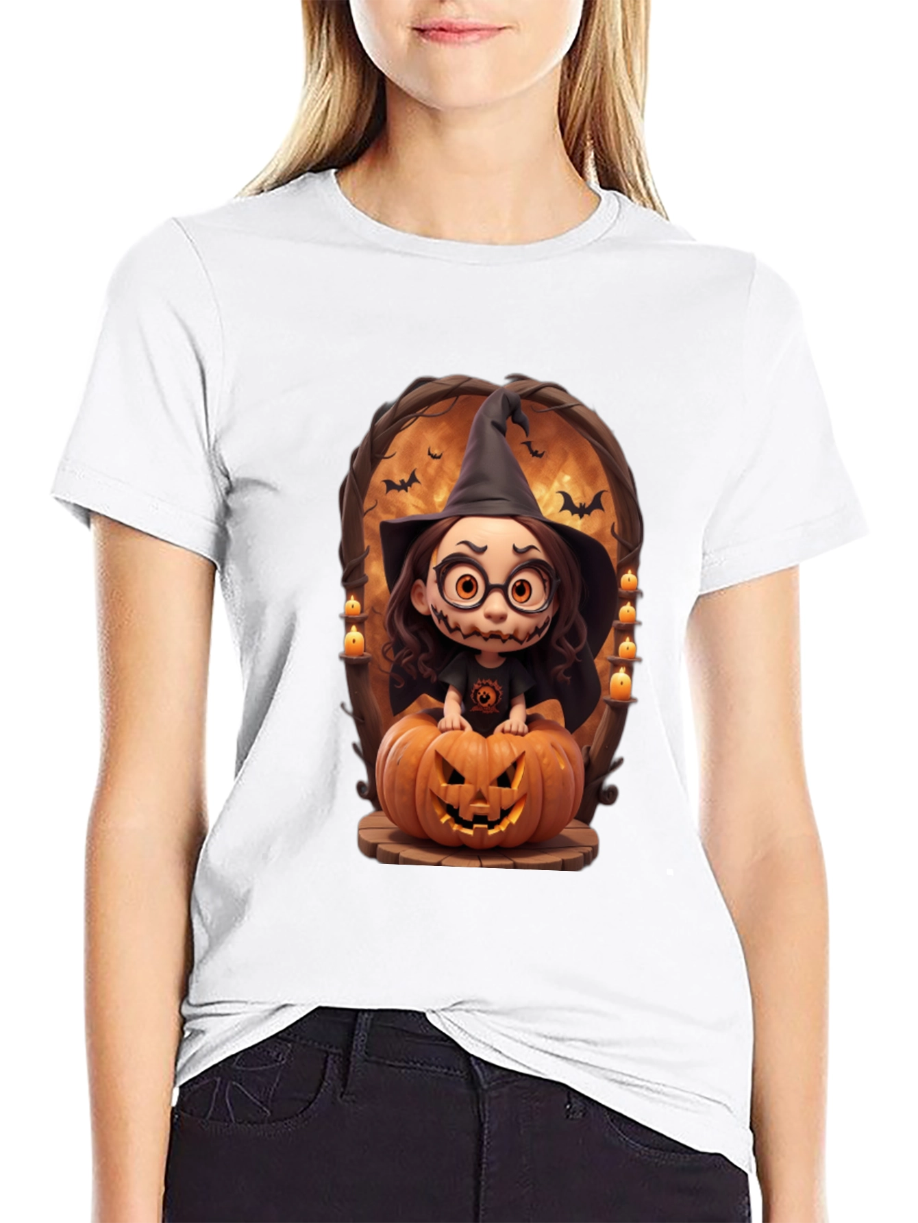 Halloween Witch on Pumpkin Graphic Tee