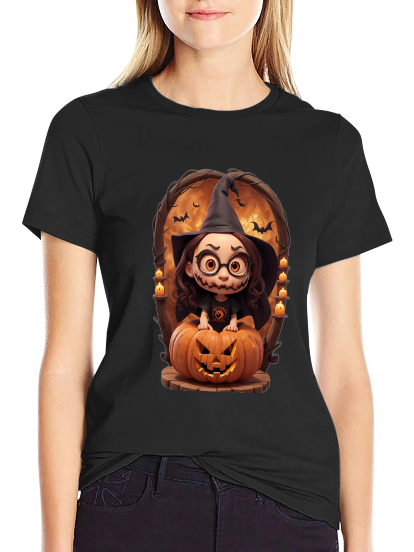 Halloween Witch on Pumpkin Graphic Tee