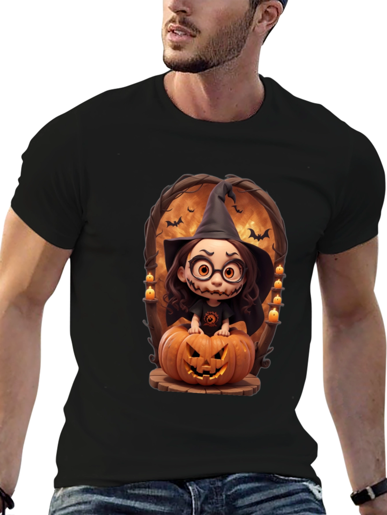 Halloween Witch on Pumpkin Graphic Tee