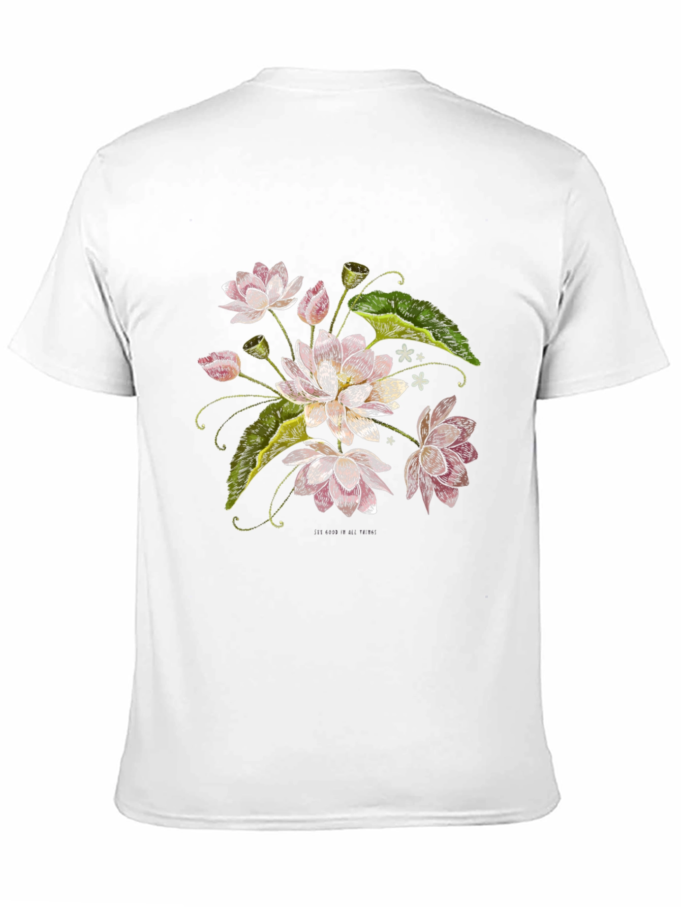 Lotus Flower Print Black T-Shirt