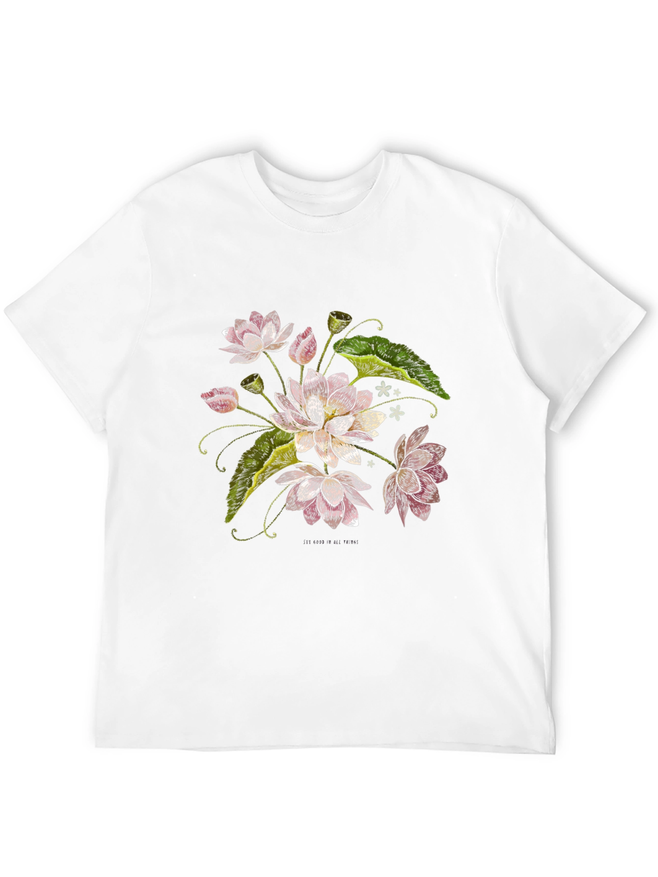 Lotus Flower Print Black T-Shirt