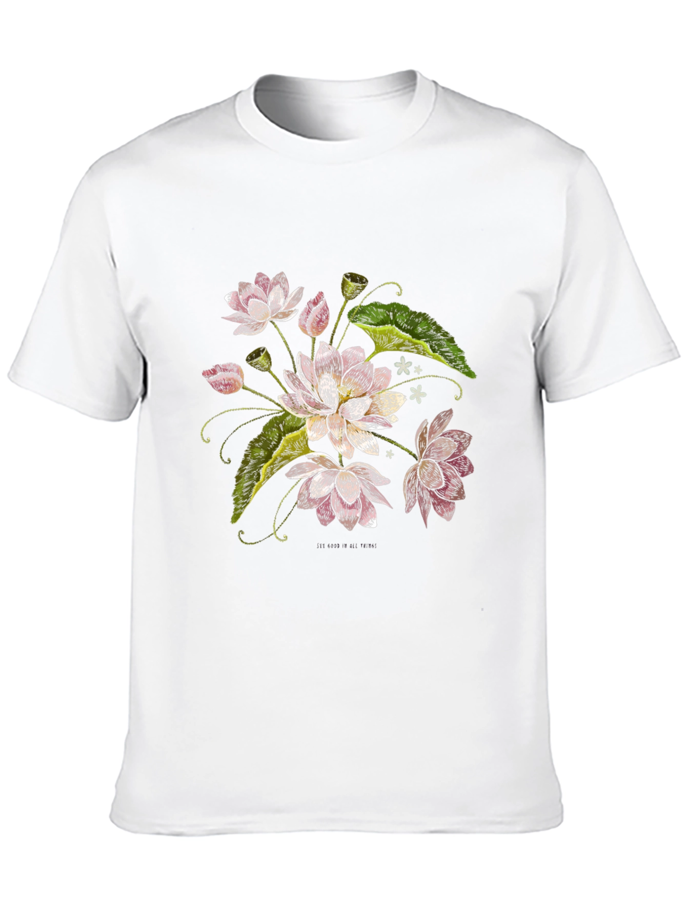 Lotus Flower Print Black T-Shirt