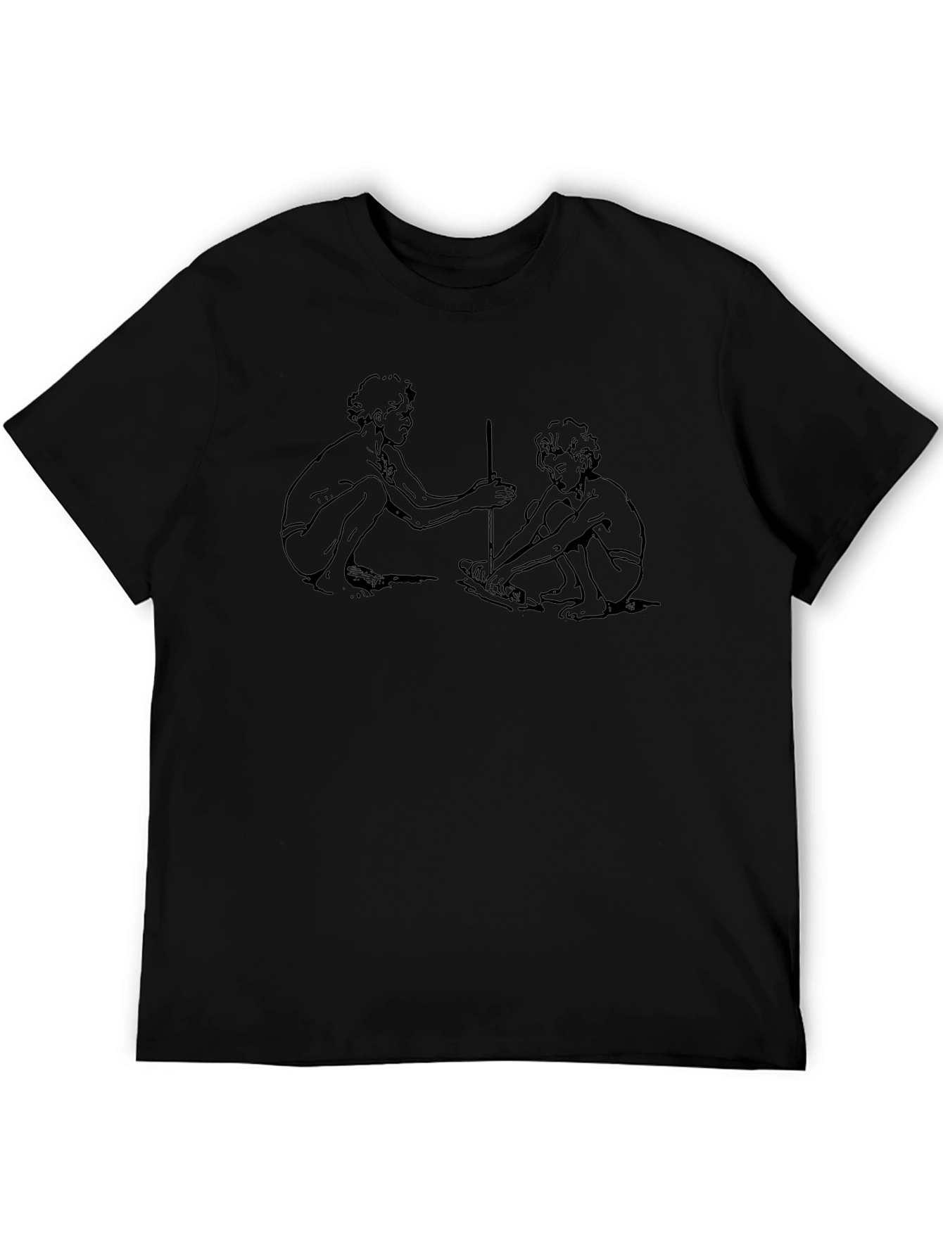 Black T-Shirt with Hand-Drawn Figures