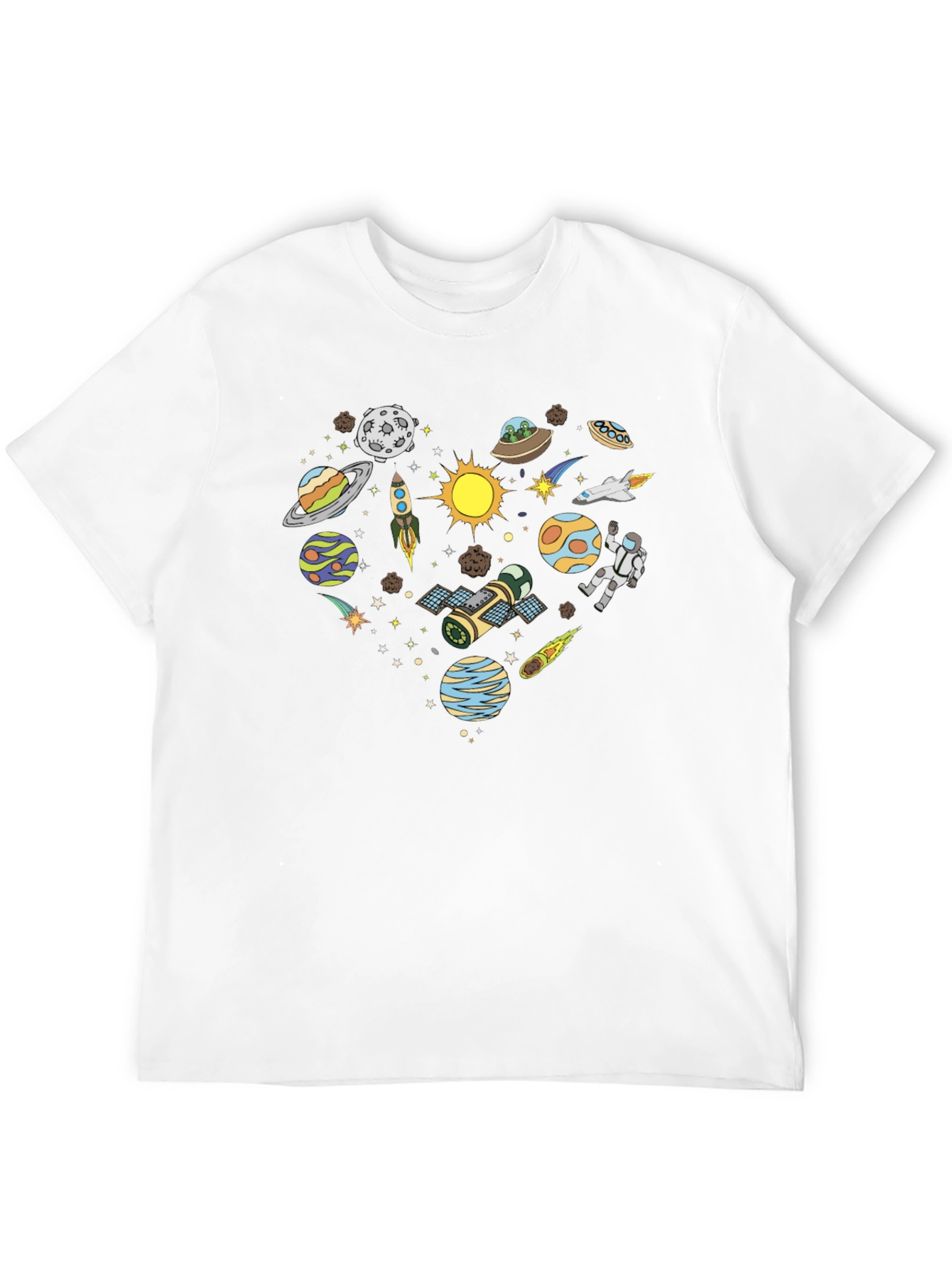 Space Heart Graphic Tee - Black Cotton Shirt