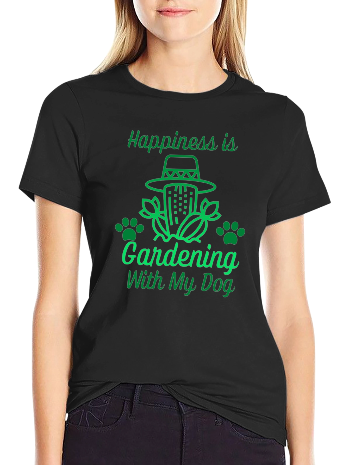 Gardening with My Dog Black Graphic T-Shirt