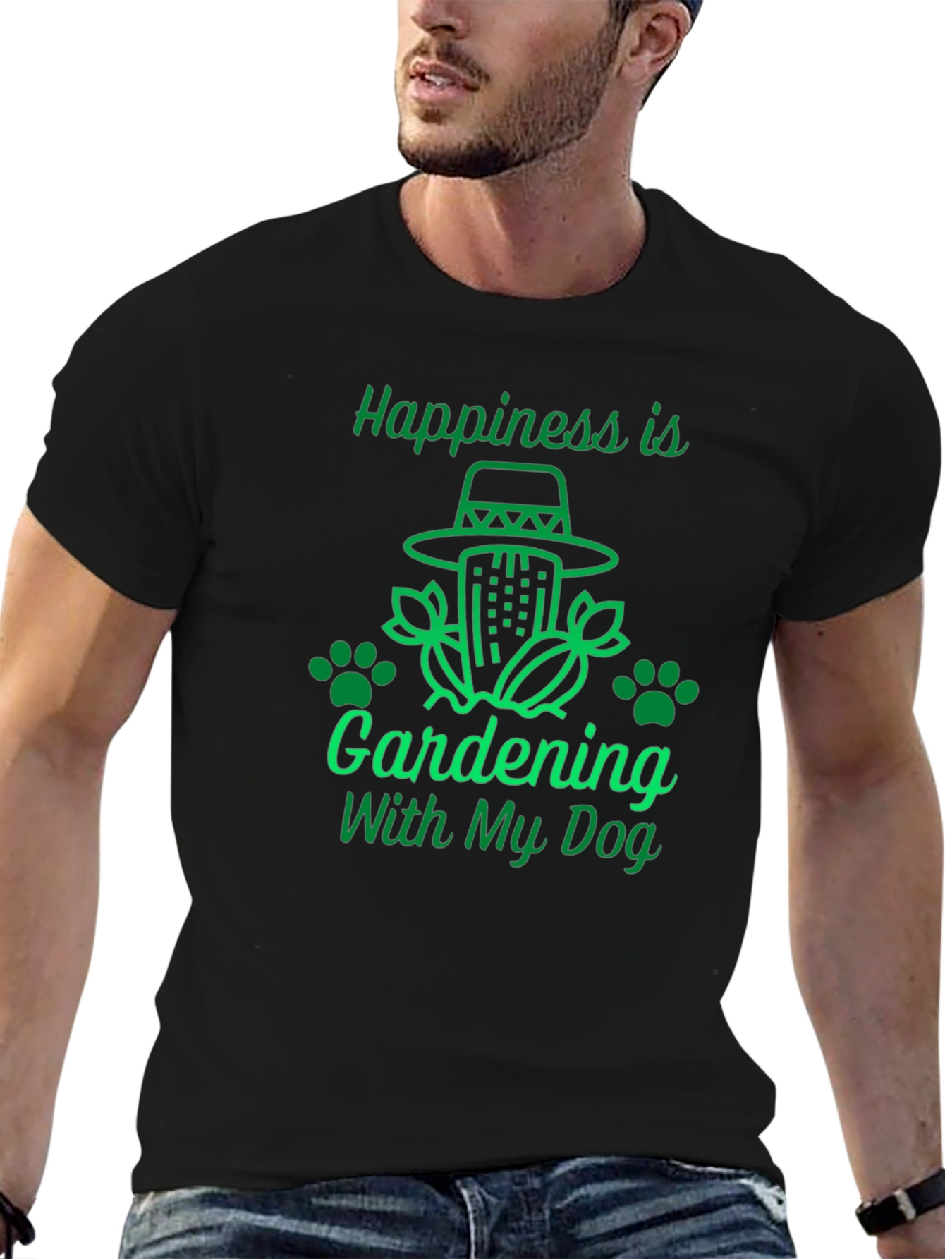 Gardening with My Dog Black Graphic T-Shirt