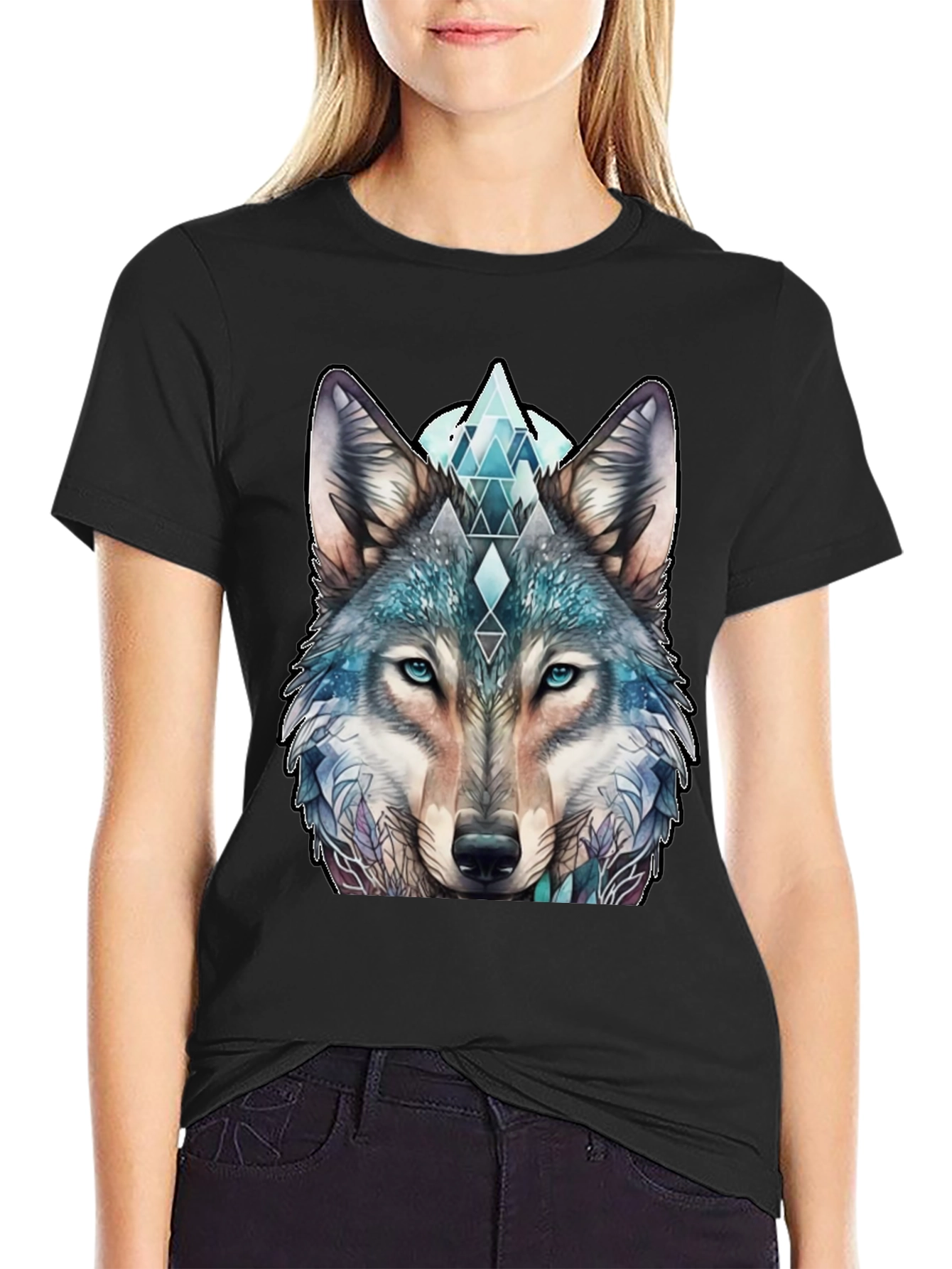 Wolf Graphic Tee - Geometric Design Soft Cotton
