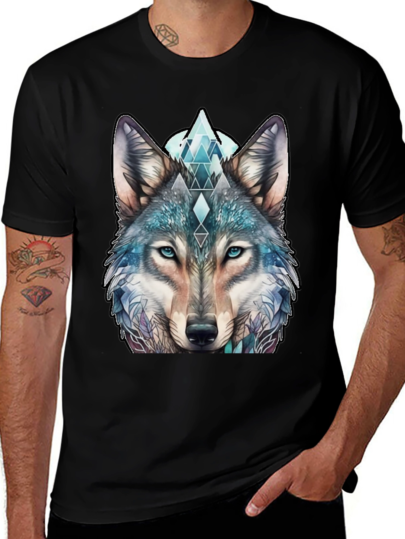 Wolf Graphic Tee - Geometric Design Soft Cotton