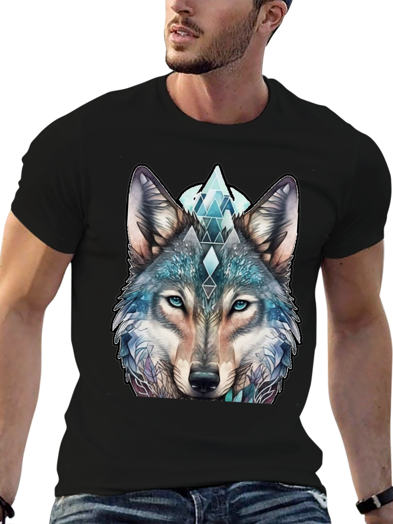 Wolf Graphic Tee - Geometric Design Soft Cotton
