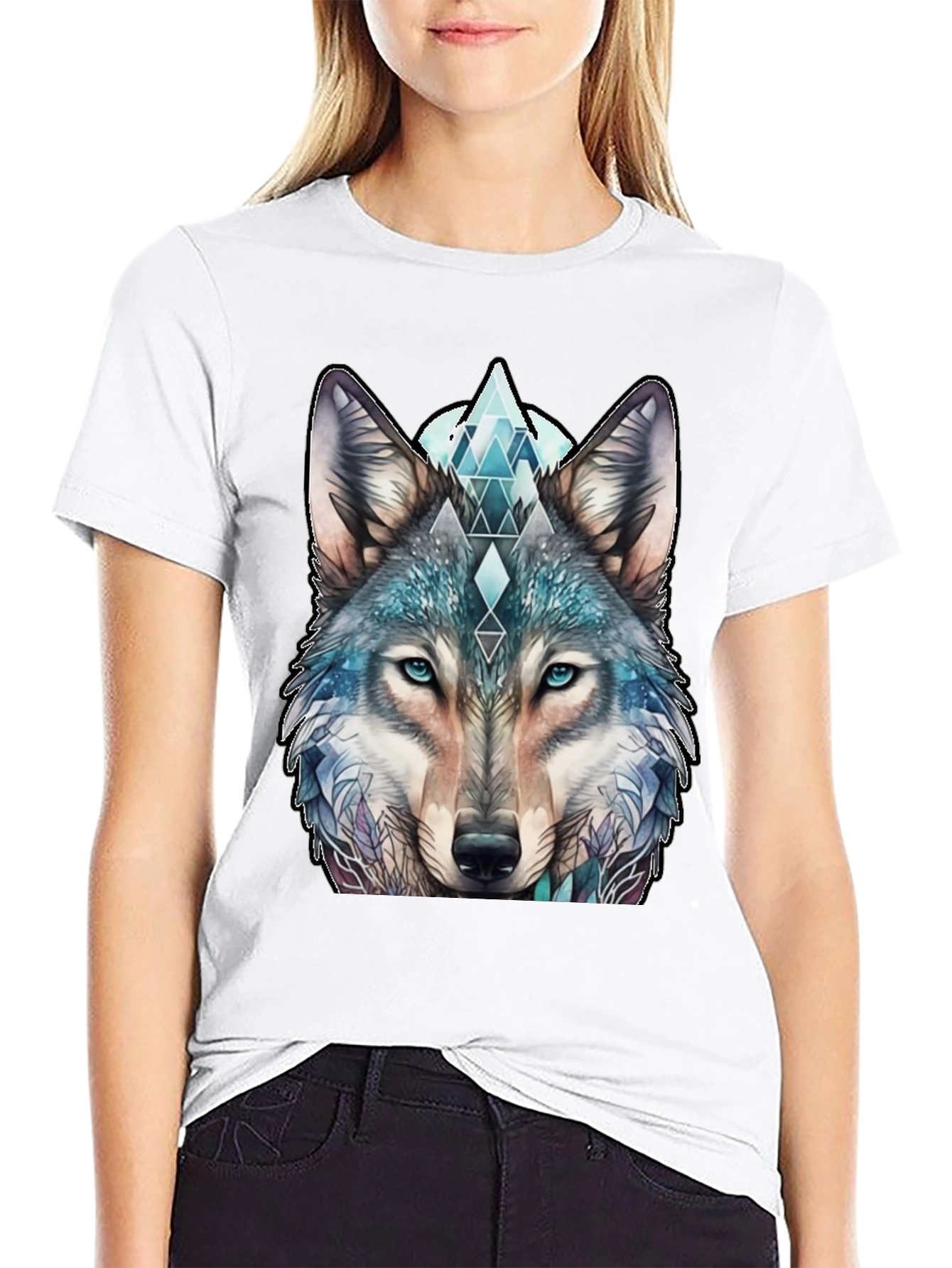 Wolf Graphic Tee - Geometric Design Soft Cotton