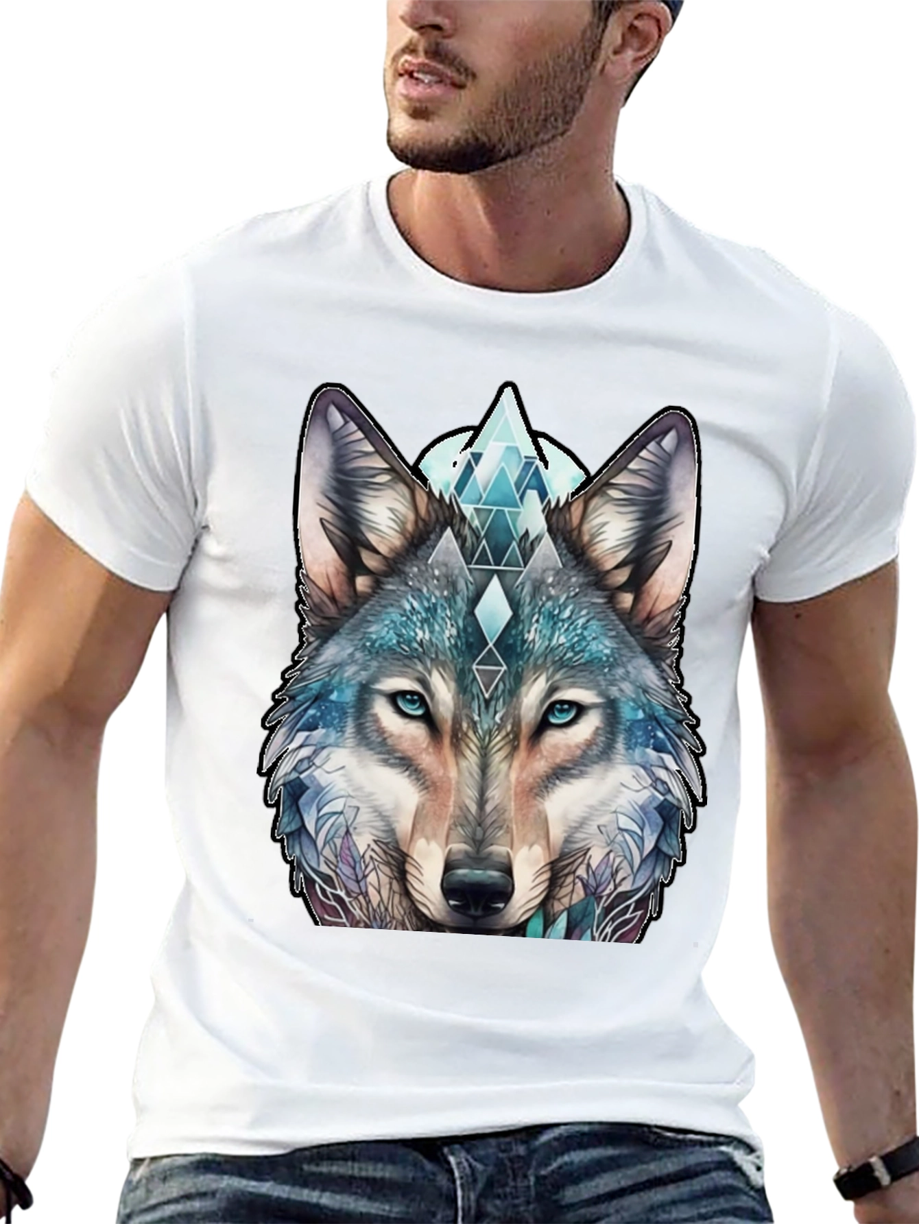 Wolf Graphic Tee - Geometric Design Soft Cotton