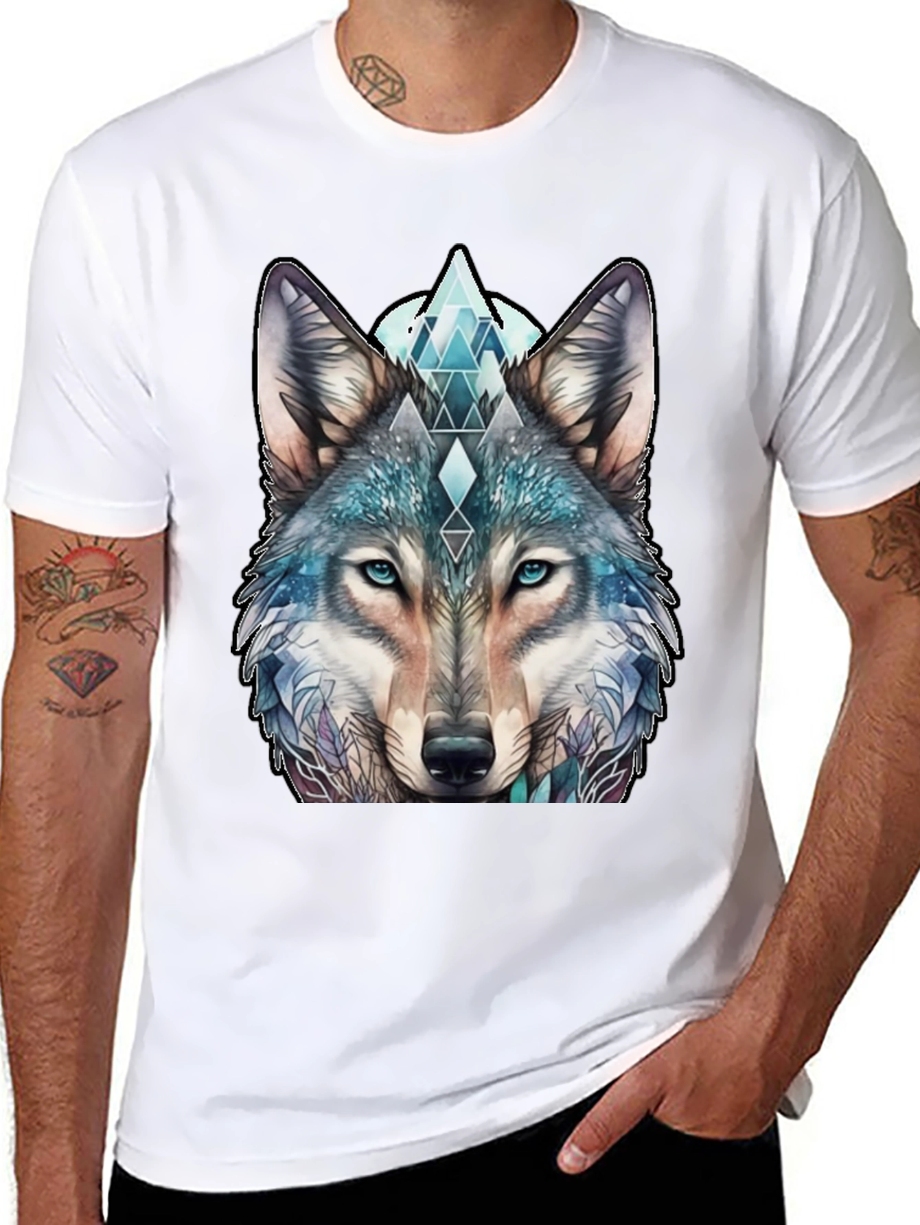 Wolf Graphic Tee - Geometric Design Soft Cotton