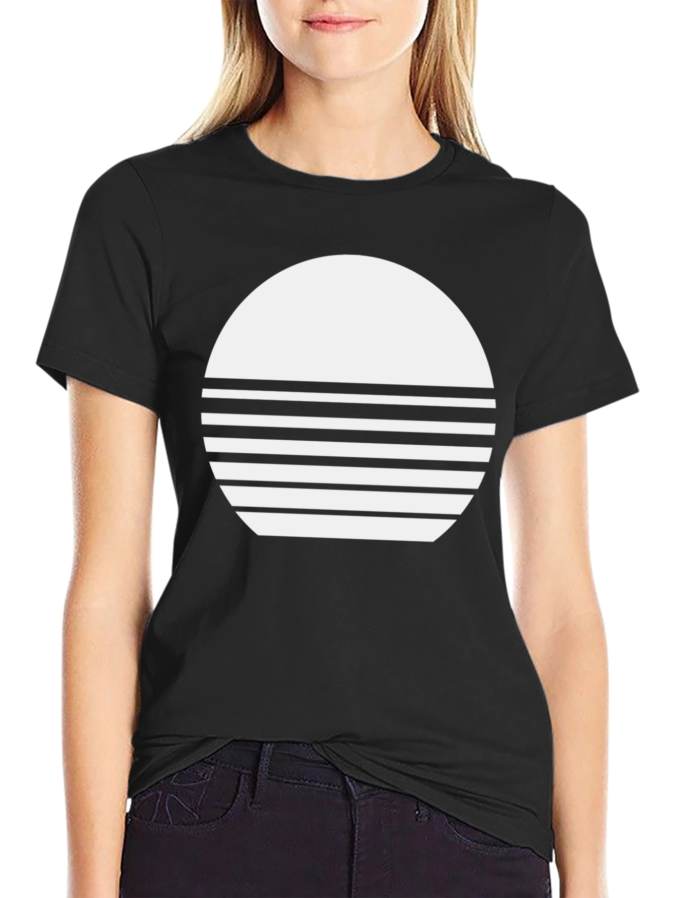 Modern Graphic Tee - Black with White Circle Design