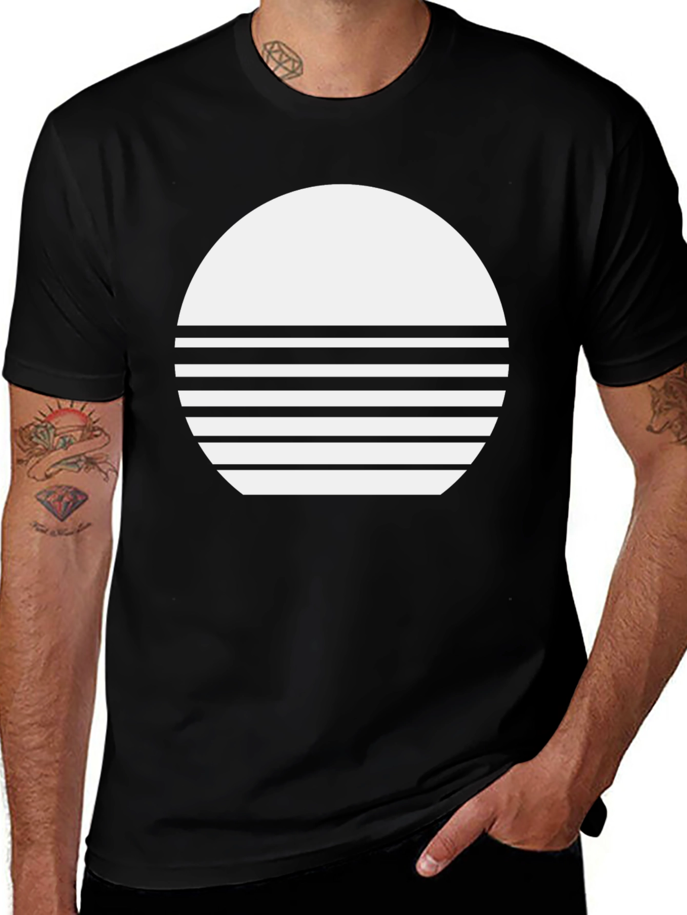 Modern Graphic Tee - Black with White Circle Design